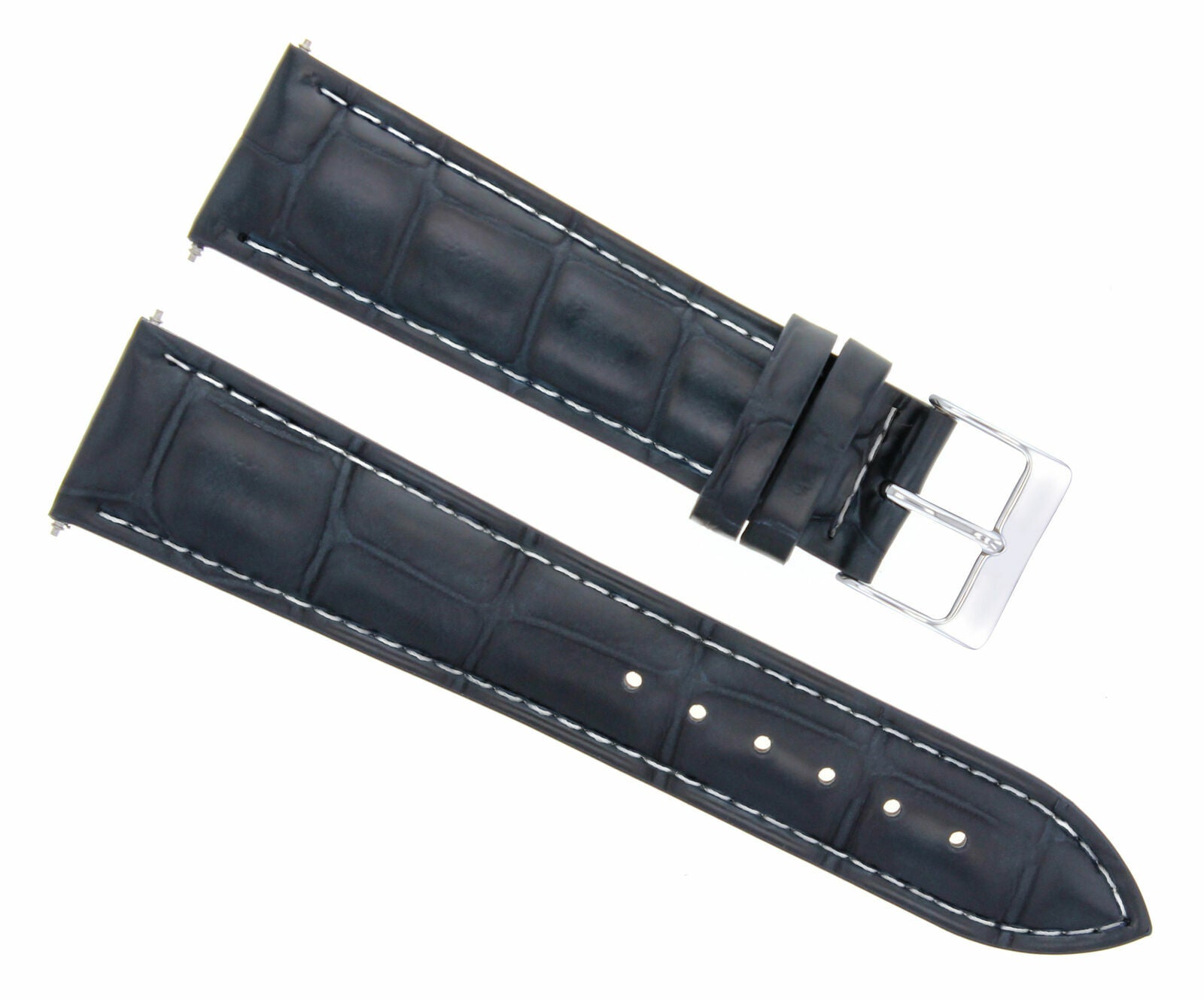 18MM NEW LEATHER WATCH STRAP BAND FOR SEIKO KINETIC WATCH DARK BLUE WHITE STITCH