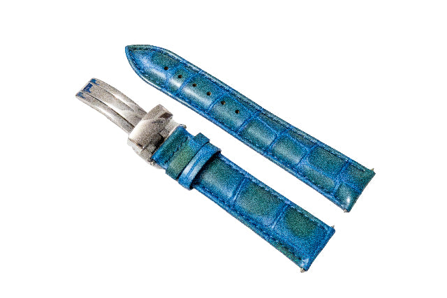 18MM Leather Watch Band Strap for Maurice Lacroix Deployment Clasp Light Blue