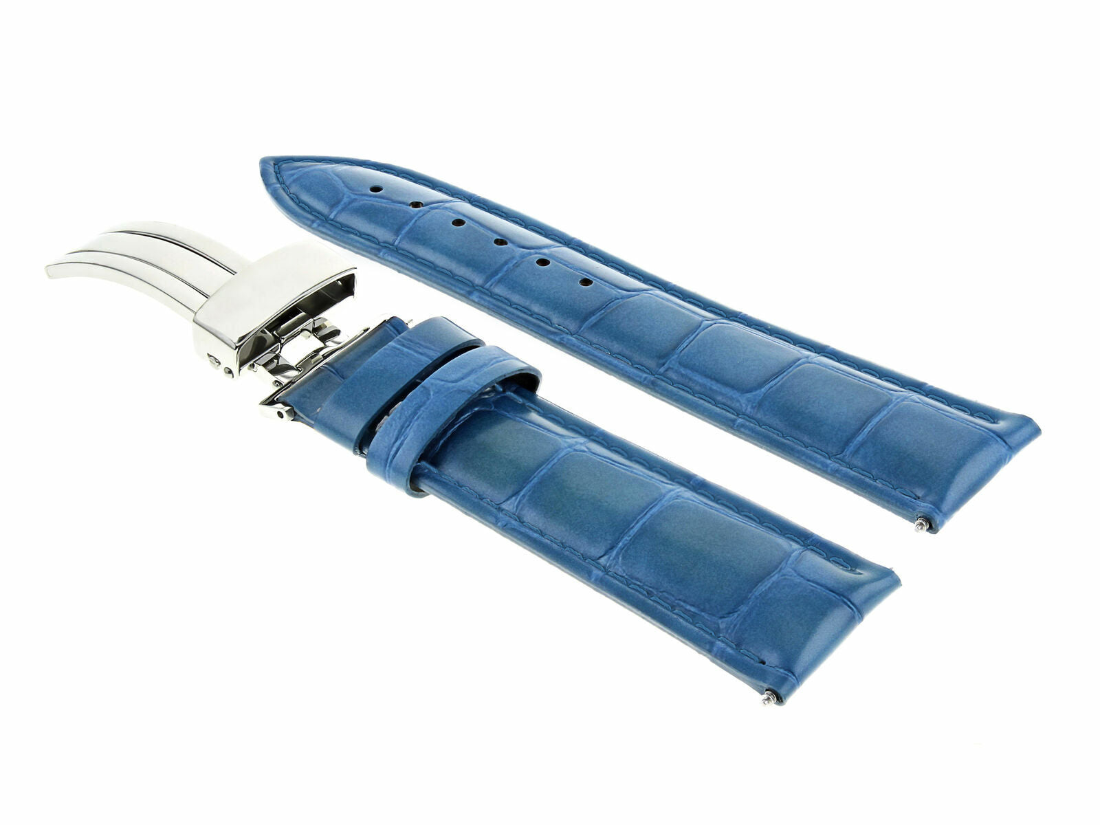 18MM LEATHER WATCH BAND STRAP FOR MAURICE LACROIX DEPLOYMENT CLASP LIGHT BLUE