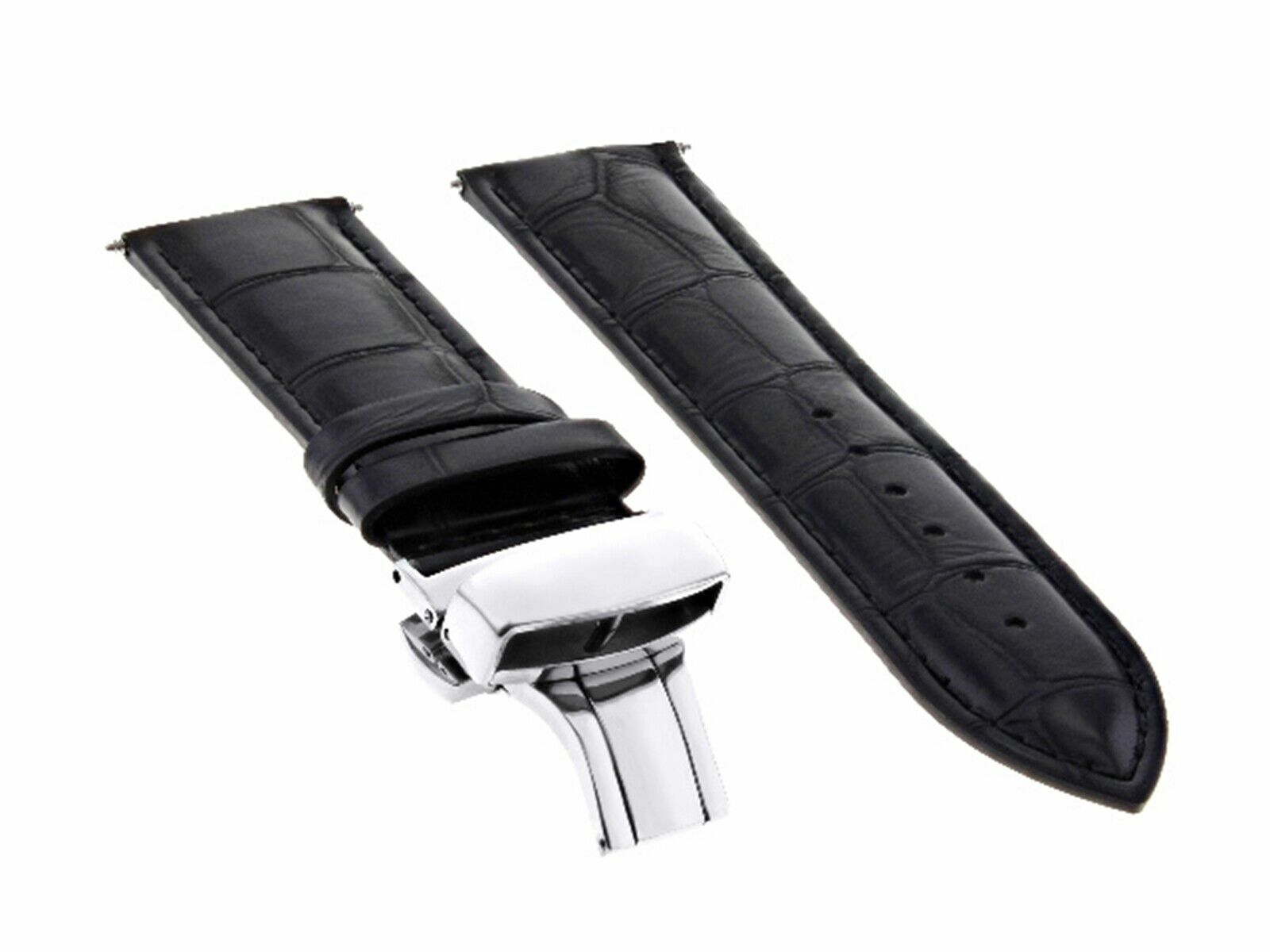 19MM LEATHER WATCH BAND STRAP DEPLOYMENT CLASP FOR JAEGER LECOULTRE WATCH BLACK