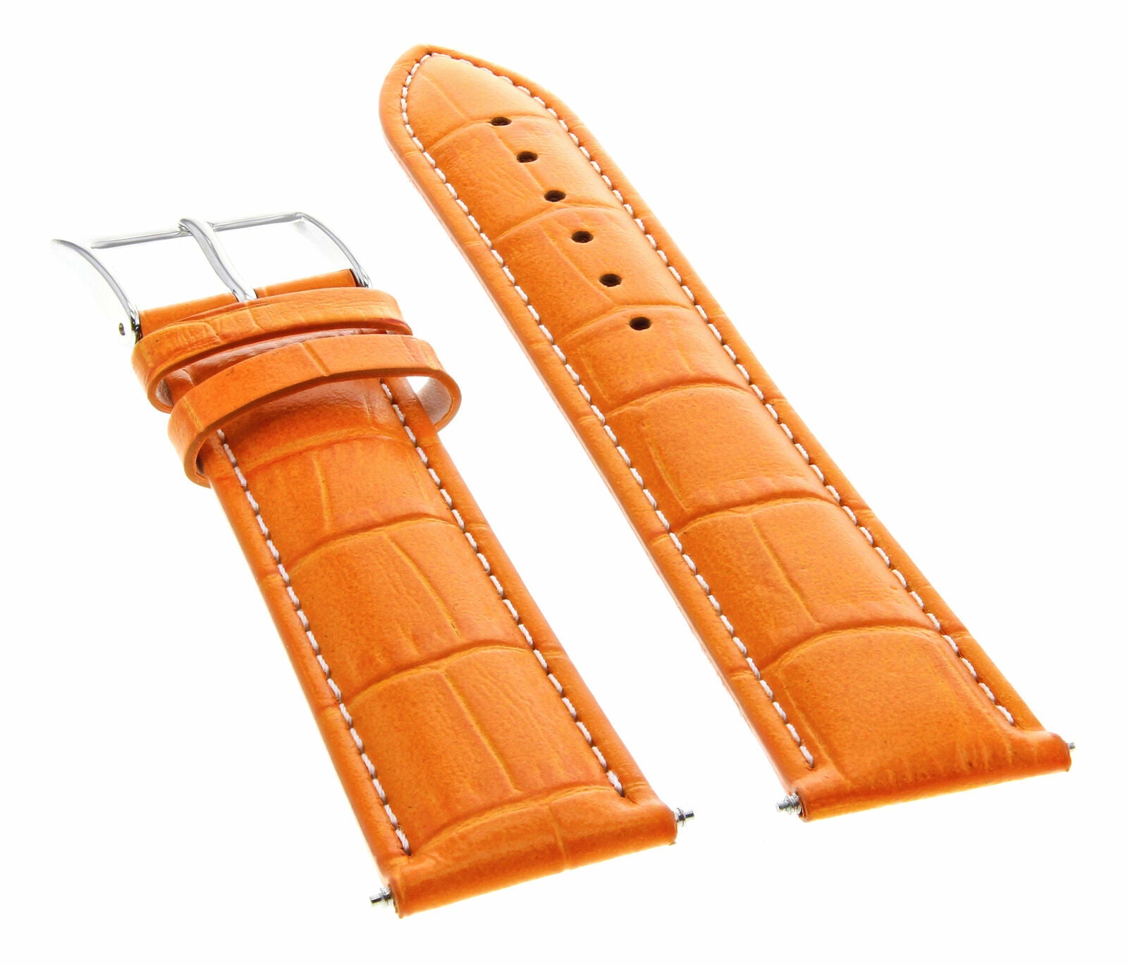 22MM LEATHER WATCH BAND STRAP FOR FOSSIL WATCH ORANGE WHITE STITCH