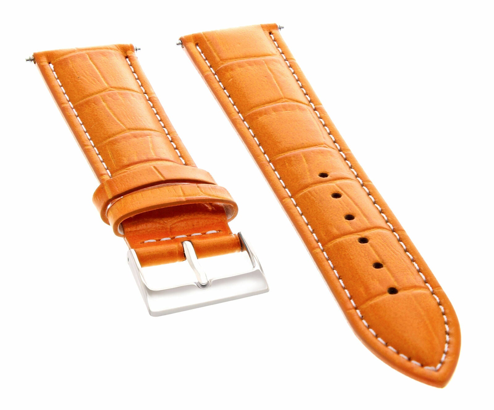 22MM LEATHER WATCH BAND STRAP FOR FOSSIL WATCH ORANGE WHITE STITCH
