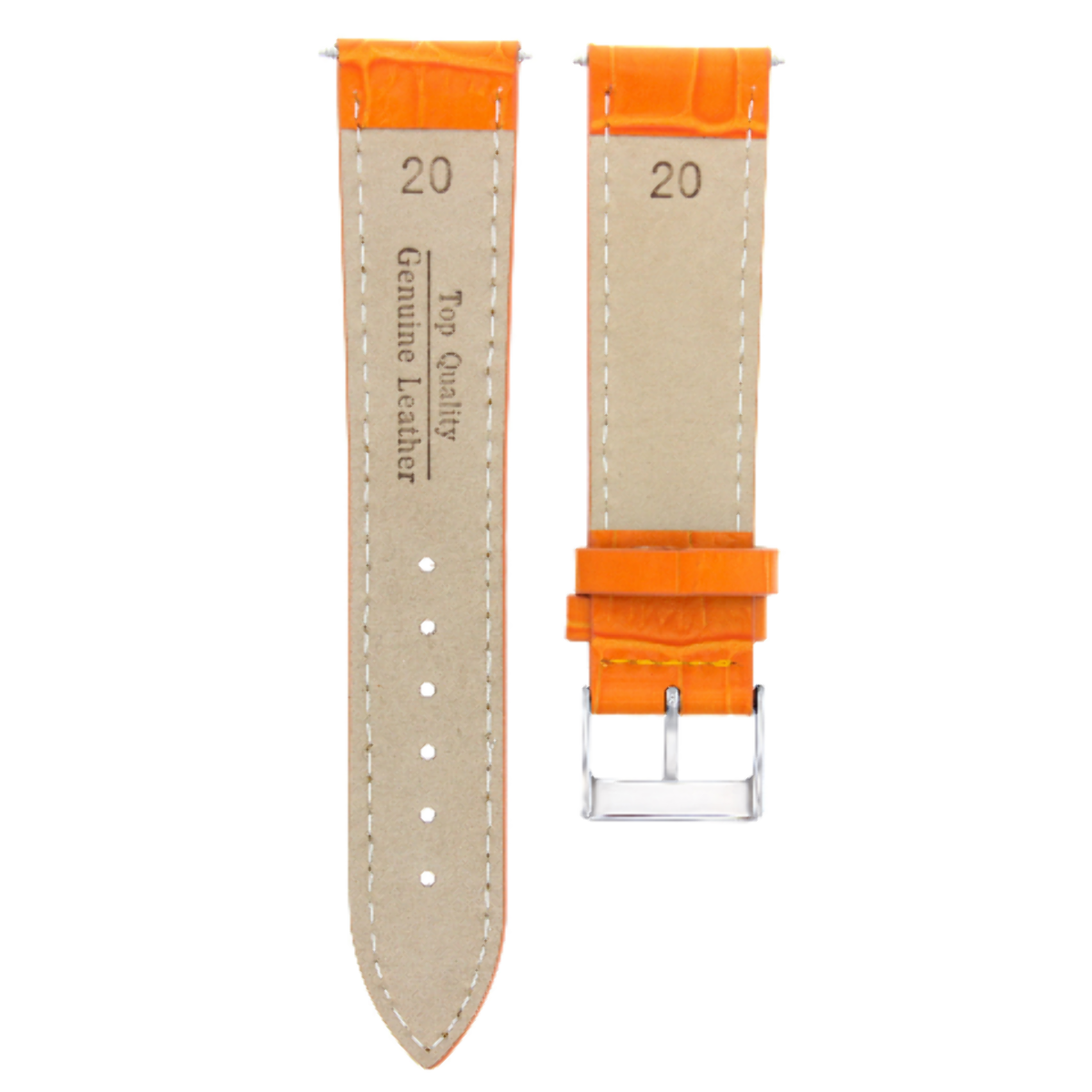 20MM ITALIAN LEATHER WATCH BAND STRAP FOR LONGINES WATCH ORANGE WHITE STITCHING
