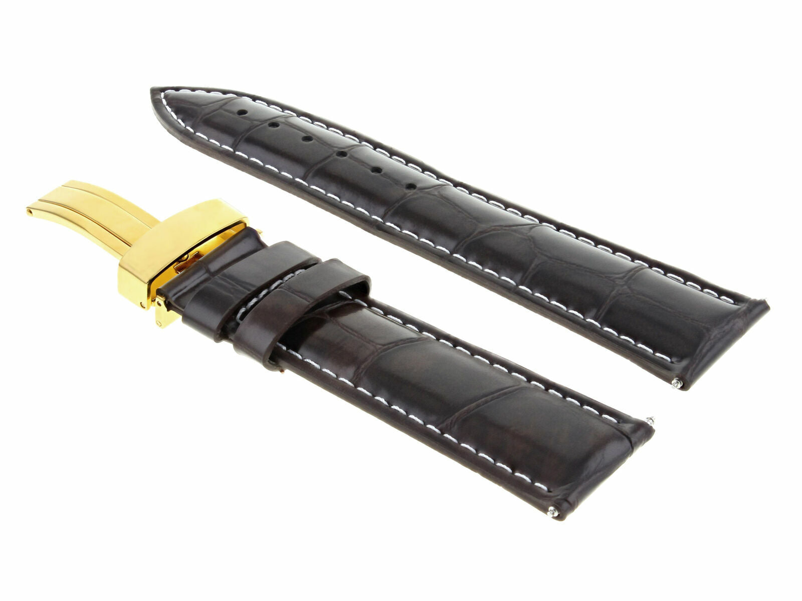 18MM LEATHER WATCH STRAP BAND DEPLOYMENT CLASP FOR TISSOT PRC 200 D/BROWN GOLD