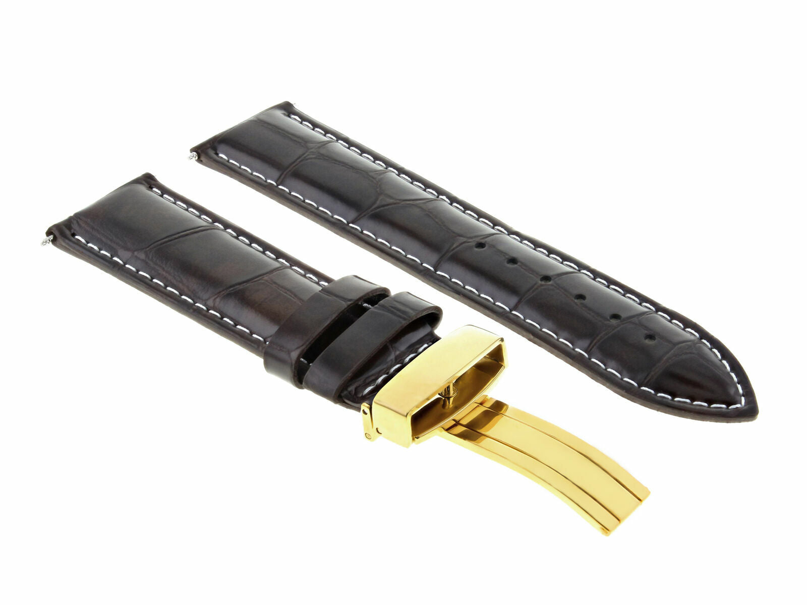 18MM LEATHER WATCH STRAP BAND DEPLOYMENT CLASP FOR TISSOT PRC 200 D/BROWN GOLD
