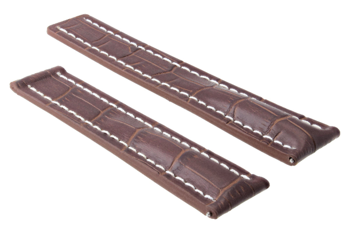 LEATHER WATCH BAND STRAP FOR 22/20MM BREITLING AVENGER DEPLOYMENT CLASP BROWN WS