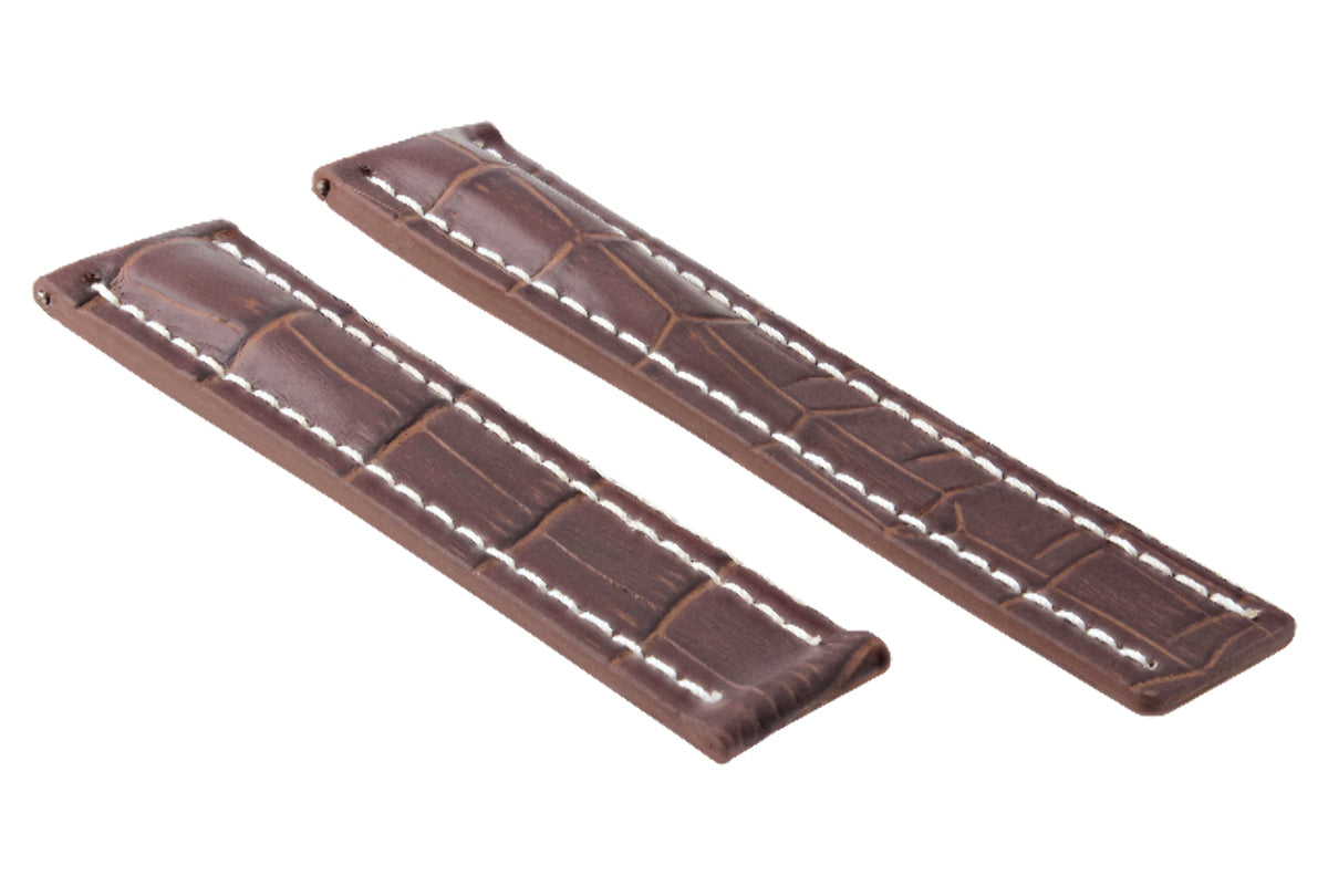 LEATHER WATCH BAND STRAP FOR 22/20MM BREITLING AVENGER DEPLOYMENT CLASP BROWN WS