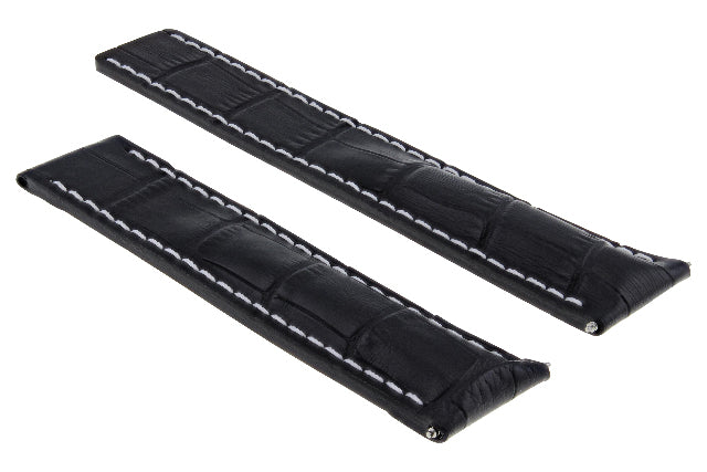 24/20 LEATHER BAND STRAP FOR BREITLING NAVITIMER COLT DEPLOYMENT BUCKLE BLACK WS