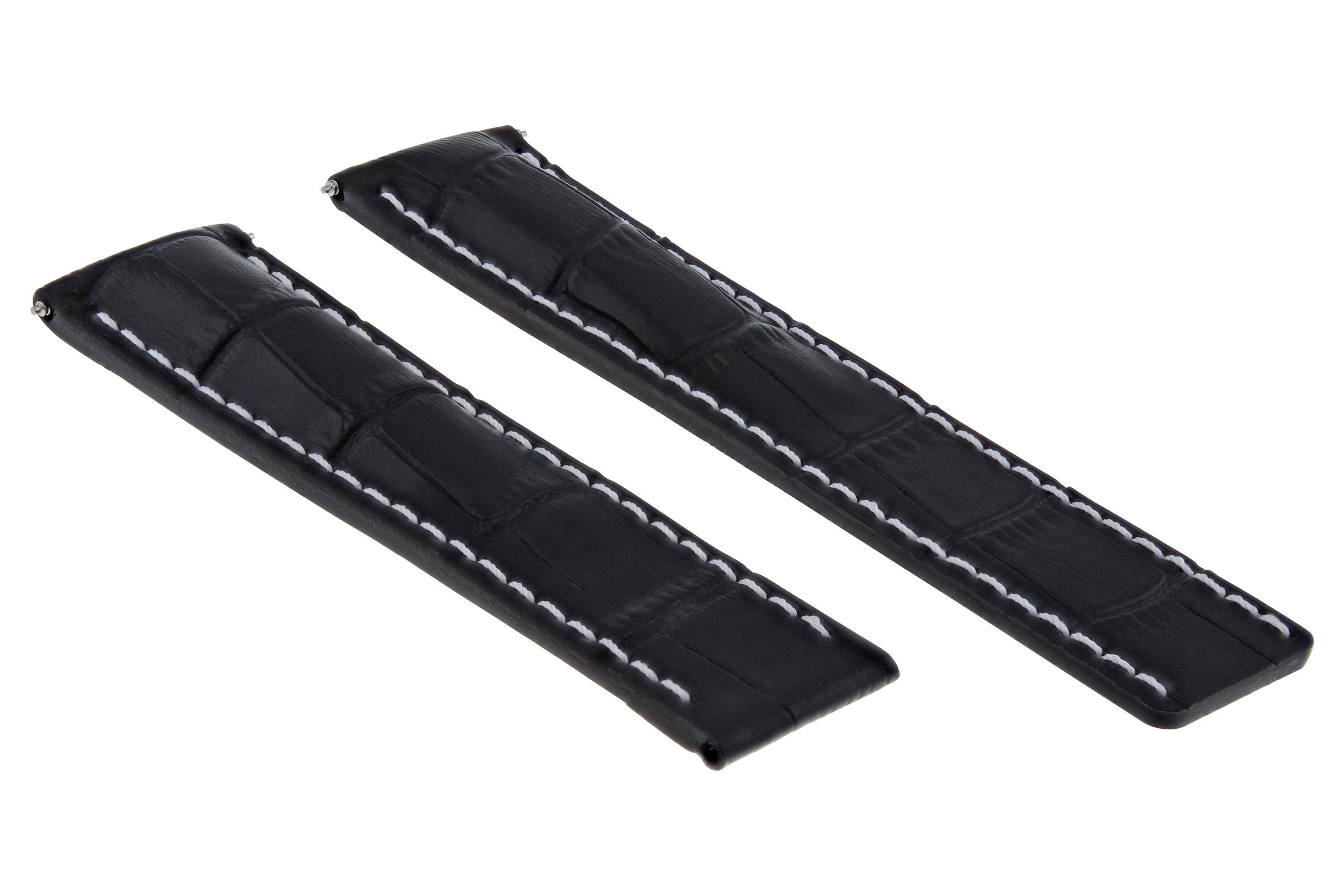 24/20 LEATHER BAND STRAP FOR BREITLING NAVITIMER COLT DEPLOYMENT BUCKLE BLACK WS