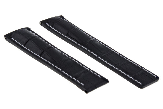 24/20 LEATHER BAND STRAP FOR BREITLING NAVITIMER COLT DEPLOYMENT BUCKLE BLACK WS