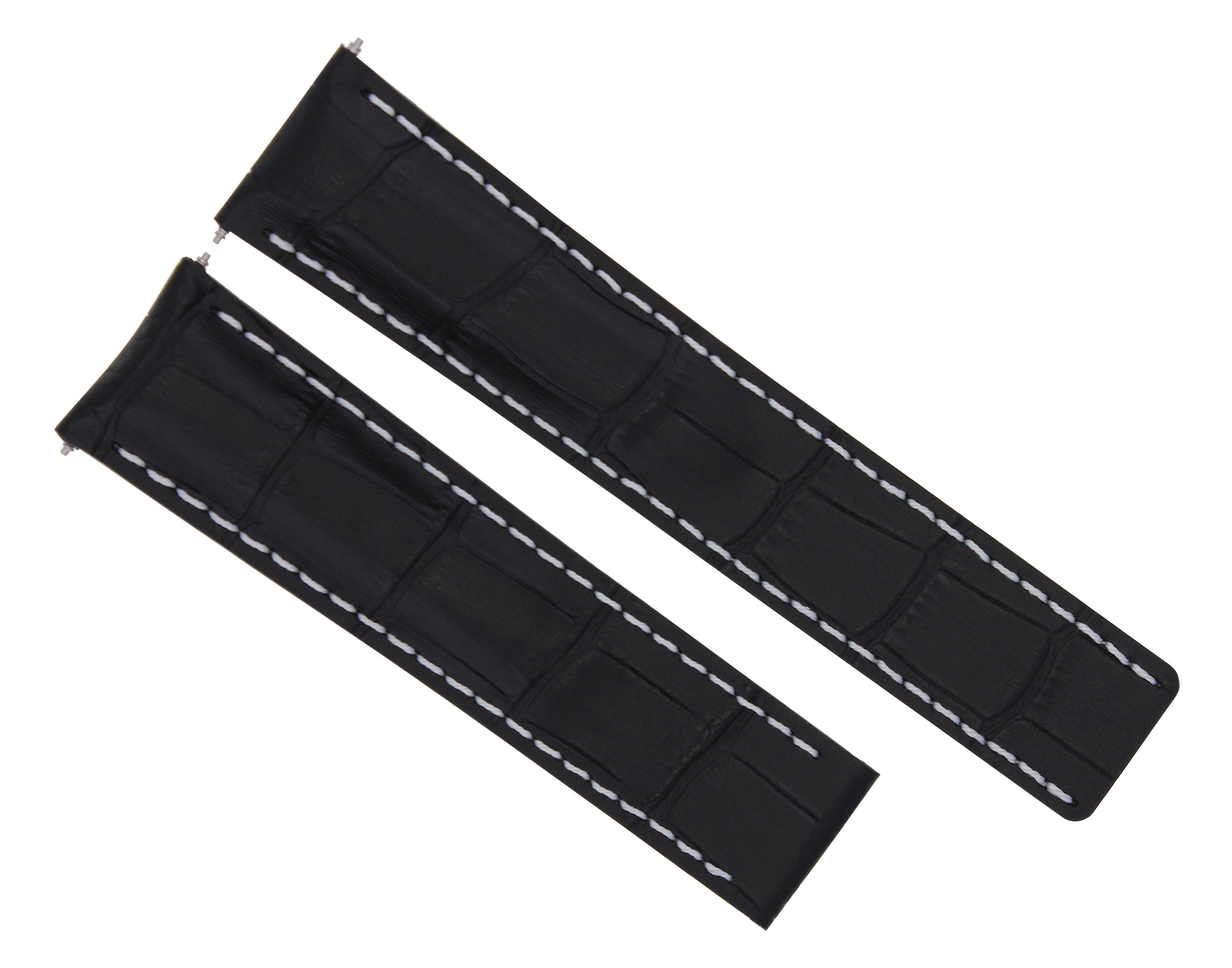 24/20 LEATHER BAND STRAP FOR BREITLING NAVITIMER COLT DEPLOYMENT BUCKLE BLACK WS