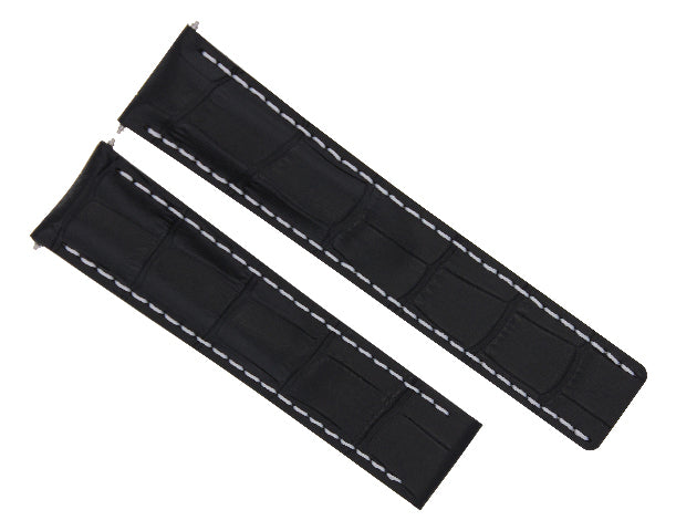 24/20 LEATHER BAND STRAP FOR BREITLING NAVITIMER COLT DEPLOYMENT BUCKLE BLACK WS