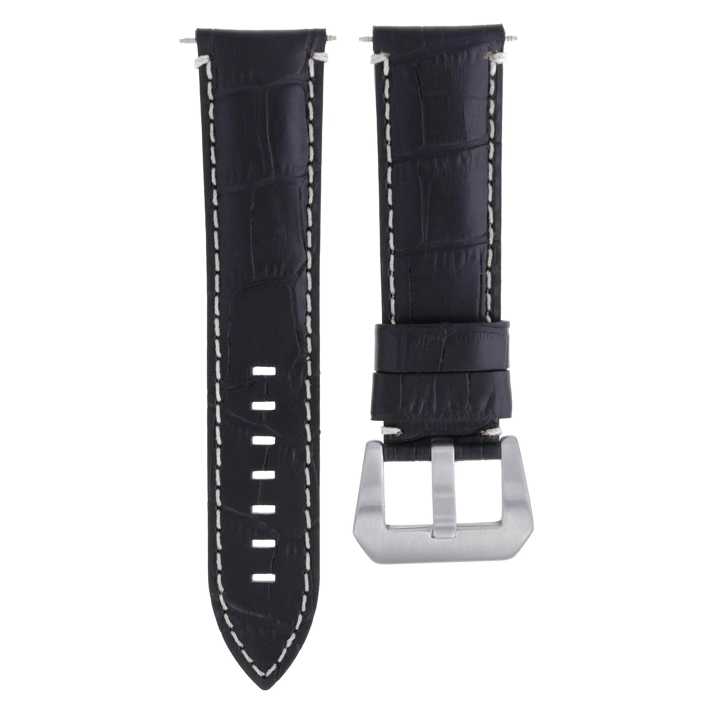 22MM LEATHER BAND STRAP FOR MONTBLANC TIMEWALKER WATCH BLACK WHITE STITCHING