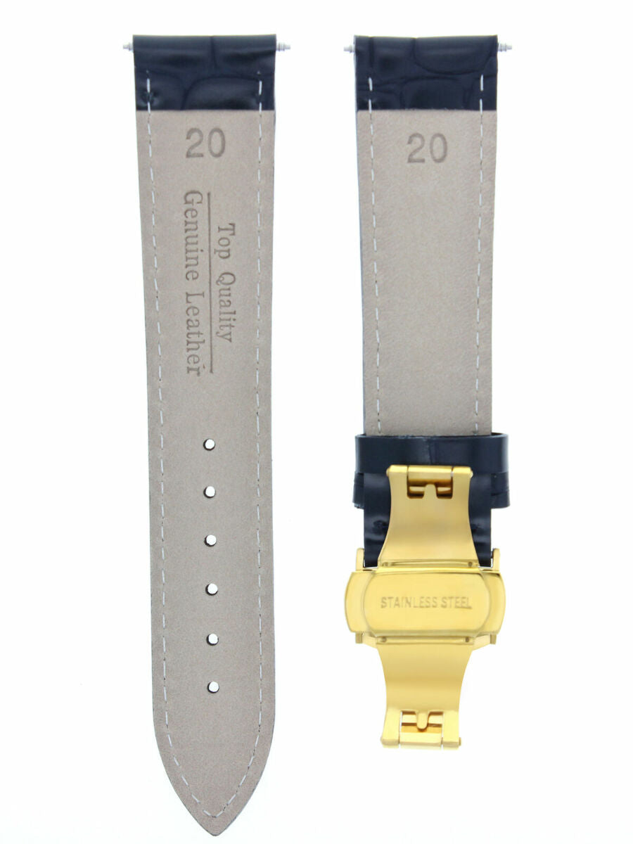 20MM LEATHER BAND WATCH STRAP FOR OMEGA DE VILLE DEPLOYMENT CLASP BLACK GOLD