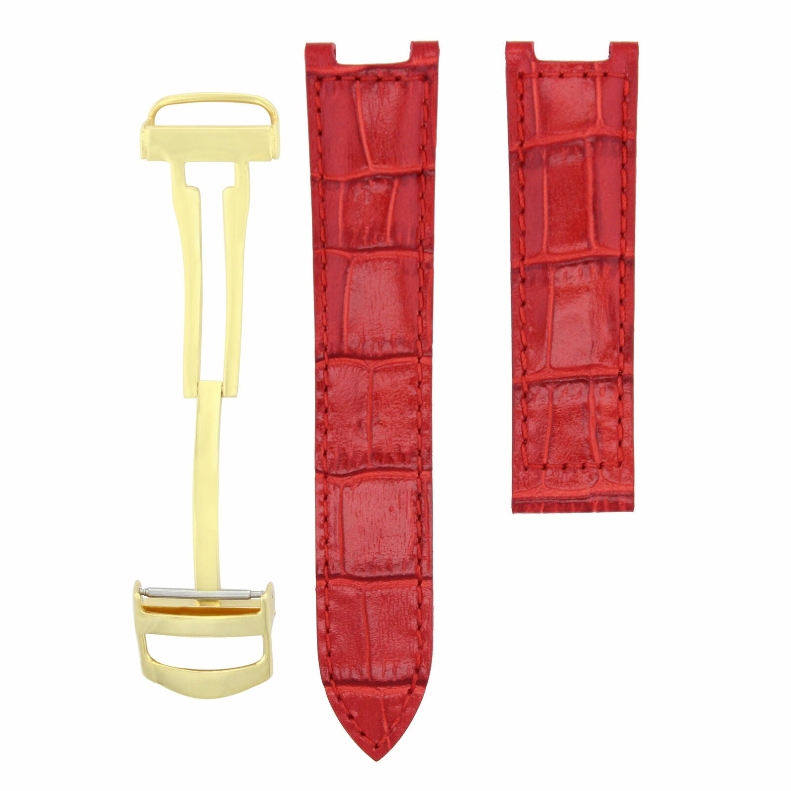 LEATHER WATCH STRAP BAND DEPLOYMENT CLASP FIT CARTIER PASHA WATCH 20MM RED GOLD