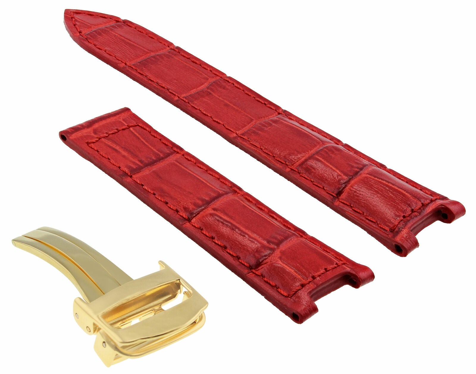 LEATHER WATCH STRAP BAND DEPLOYMENT CLASP FIT CARTIER PASHA WATCH 20MM RED GOLD