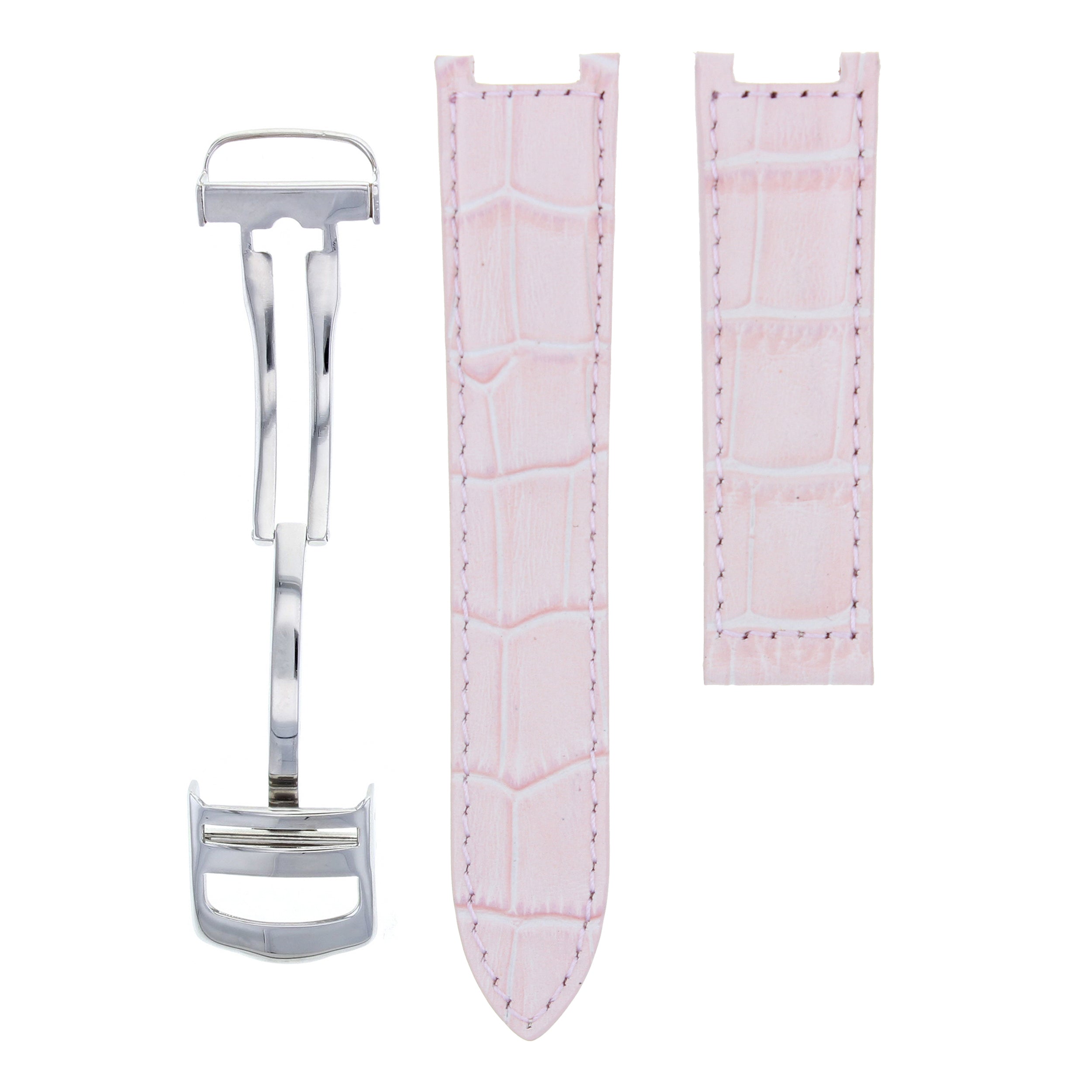 LEATHER WATCH STRAP BAND DEPLOYMENT CLASP FOR PASHA DE CARTIER WATCH 20MM PINK