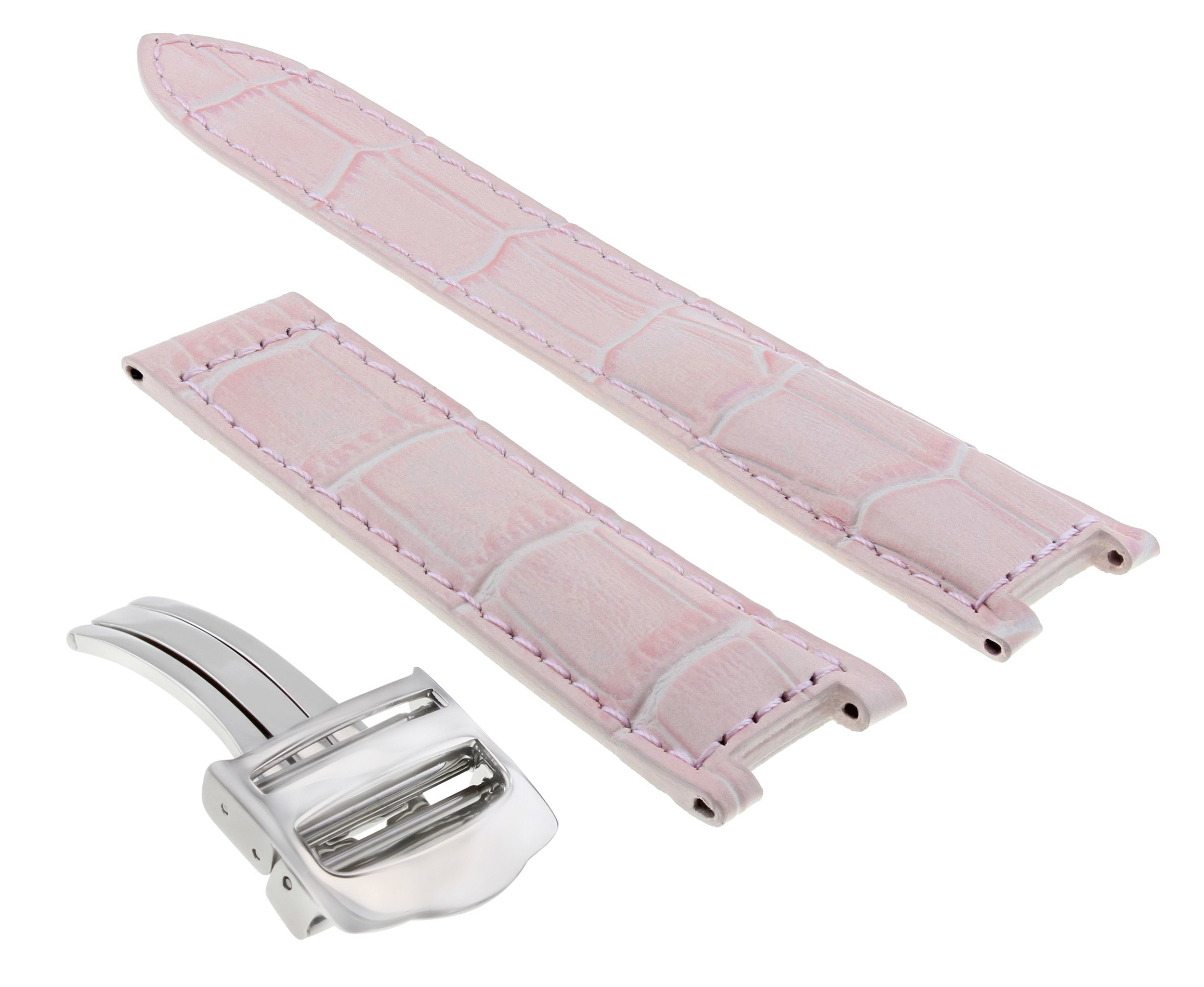 LEATHER WATCH STRAP BAND DEPLOYMENT CLASP FOR PASHA DE CARTIER WATCH 20MM PINK