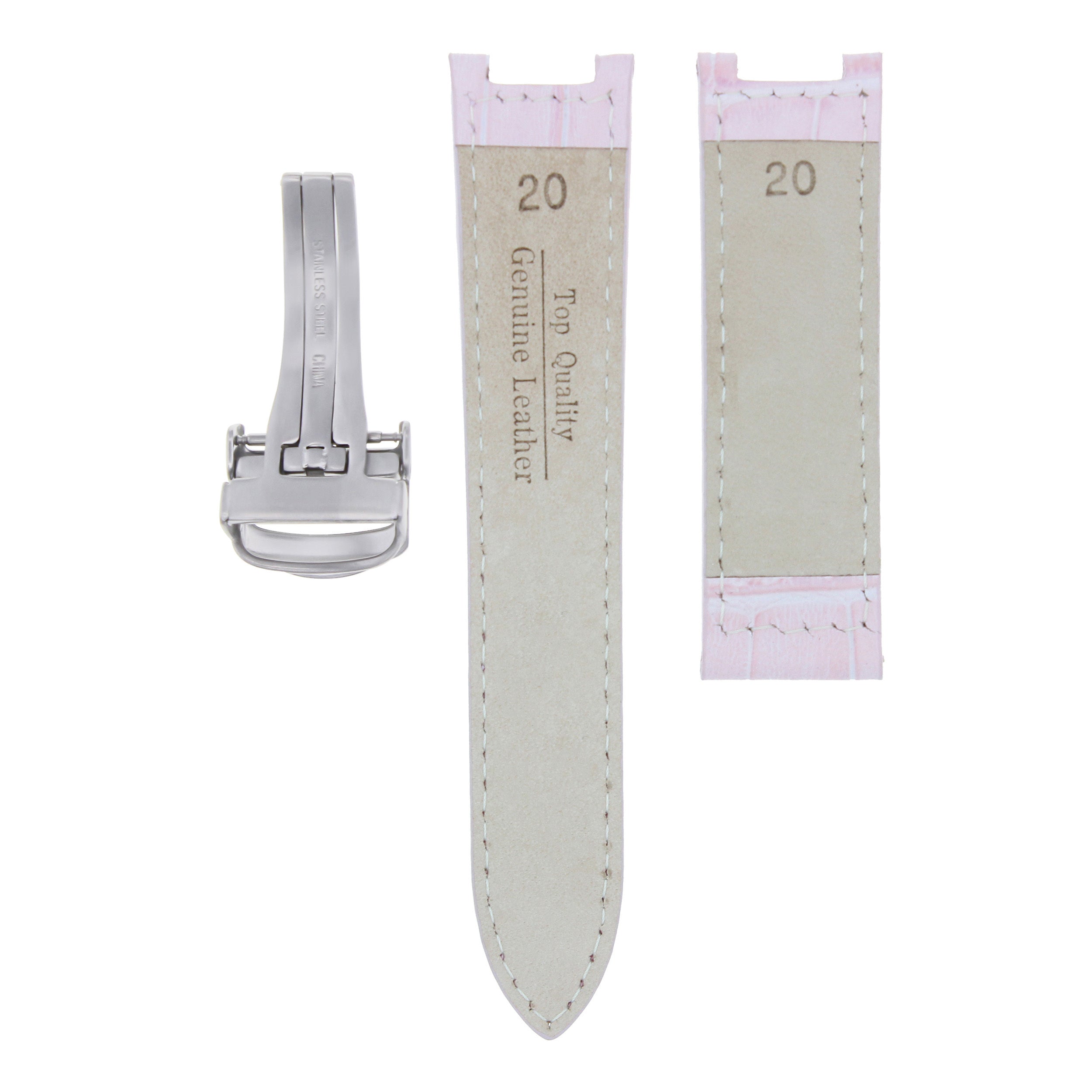 LEATHER WATCH STRAP BAND DEPLOYMENT CLASP FOR PASHA DE CARTIER WATCH 20MM PINK