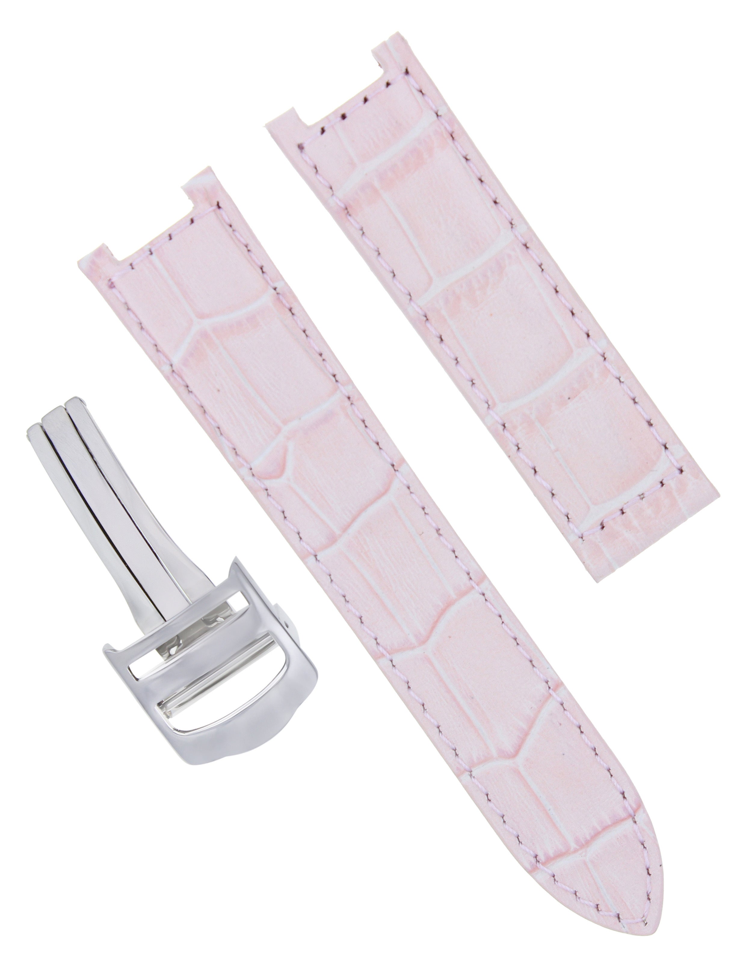 LEATHER WATCH STRAP BAND DEPLOYMENT CLASP FOR PASHA DE CARTIER WATCH 20MM PINK