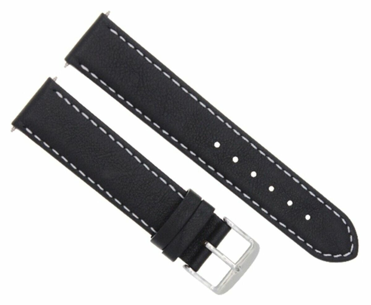 22MM LEATHER WATCH STRAP SMOOTH BAND WATERPROOF FOR ULYSSE NARDIN BLACK WS