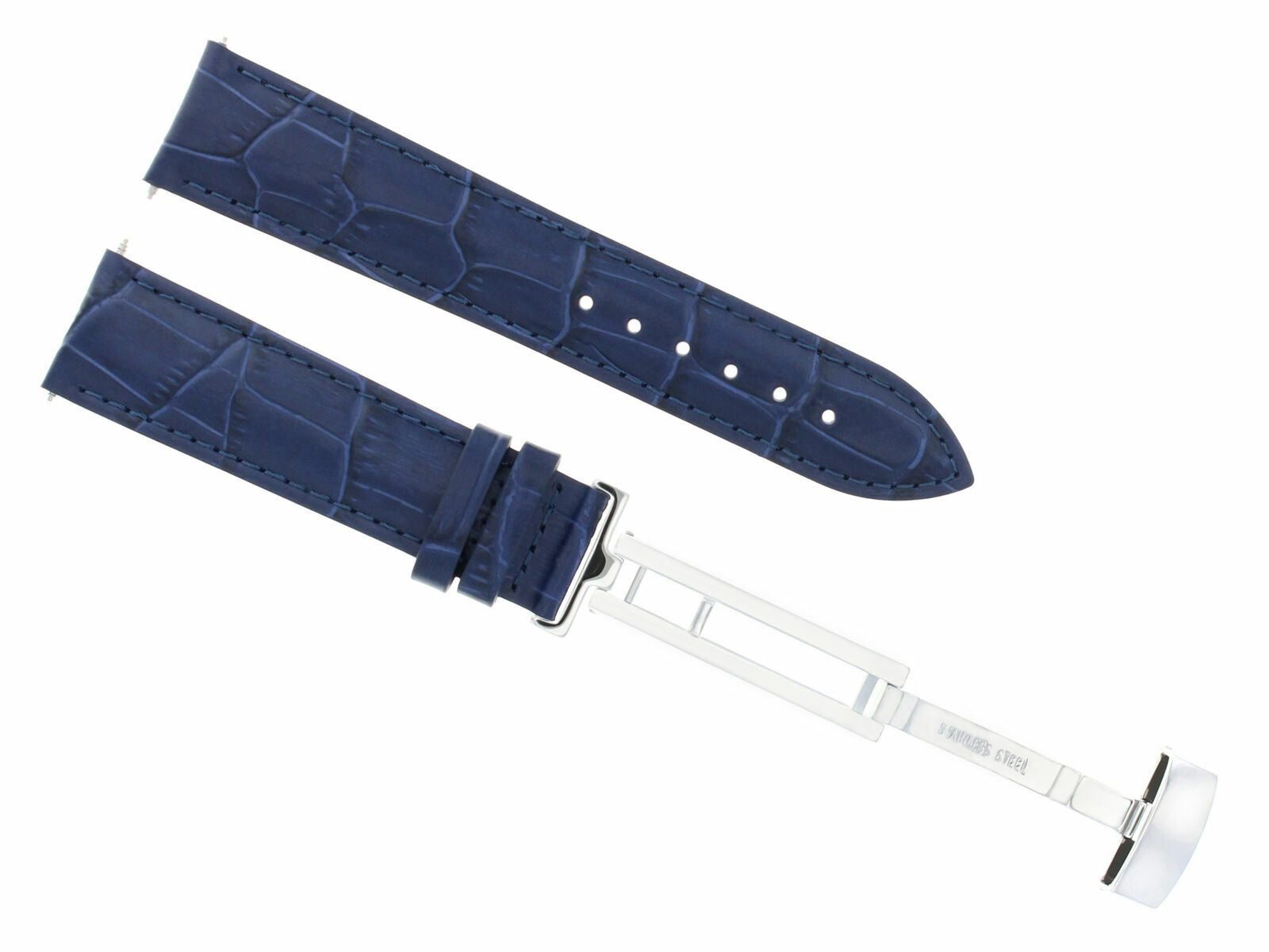 19MM LEATHER WATCH STRAP BAND FOR 34MM ROLEX DATE WATCH + DEPLOYMENT CLASP BLUE