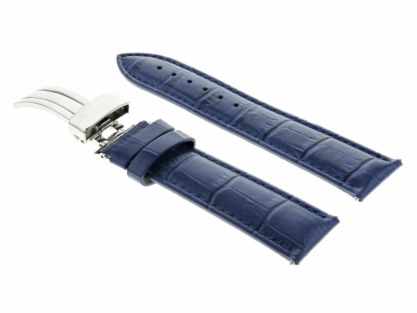24MM LEATHER WATCH STRAP BAND FOR NAVITIMER AVENGER COLT DEPLOYMENT CLASP BLUE