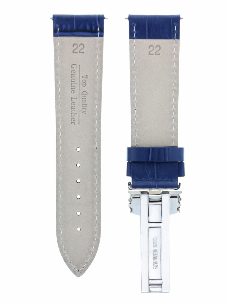 22MM LEATHER WATCH STRAP BAND FOR IWC PILOT PORTUGUESE + DEPLOYMENT CLASP BLUE