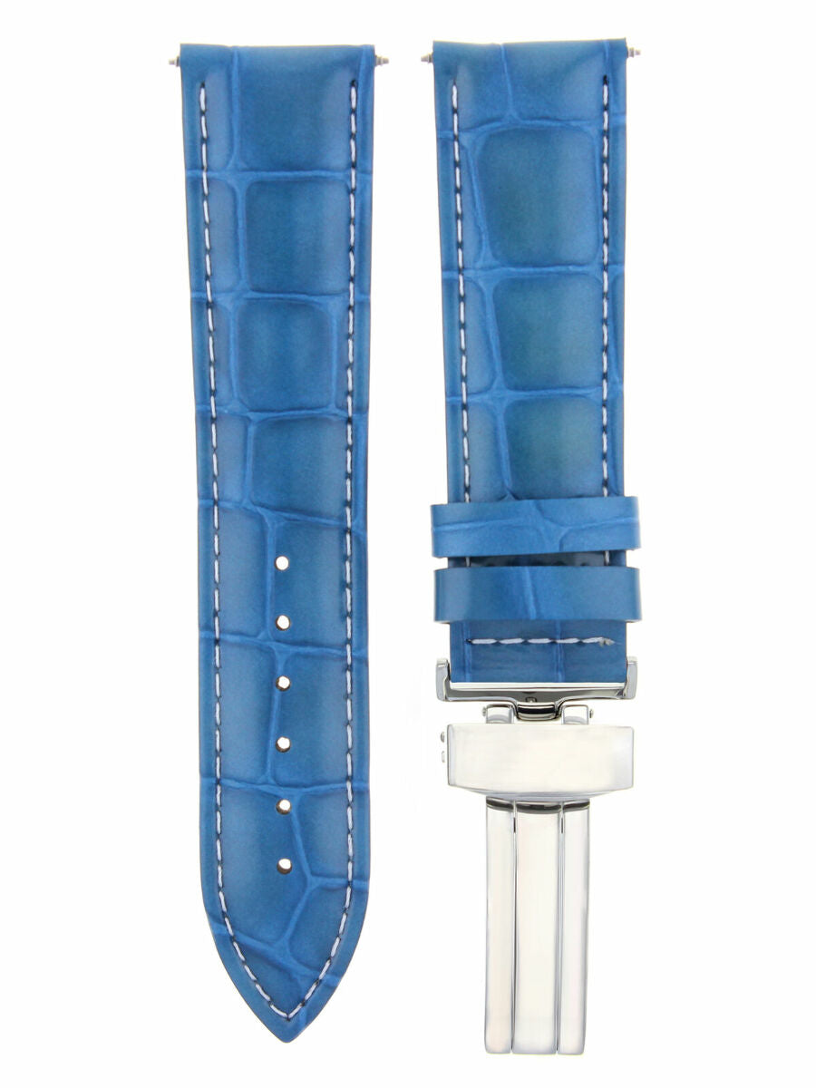 19MM LEATHER WATCH STRAP BAND FOR TISSOT PRC WATCH 200 DEPLOYMENT CLASP L/ BLUE