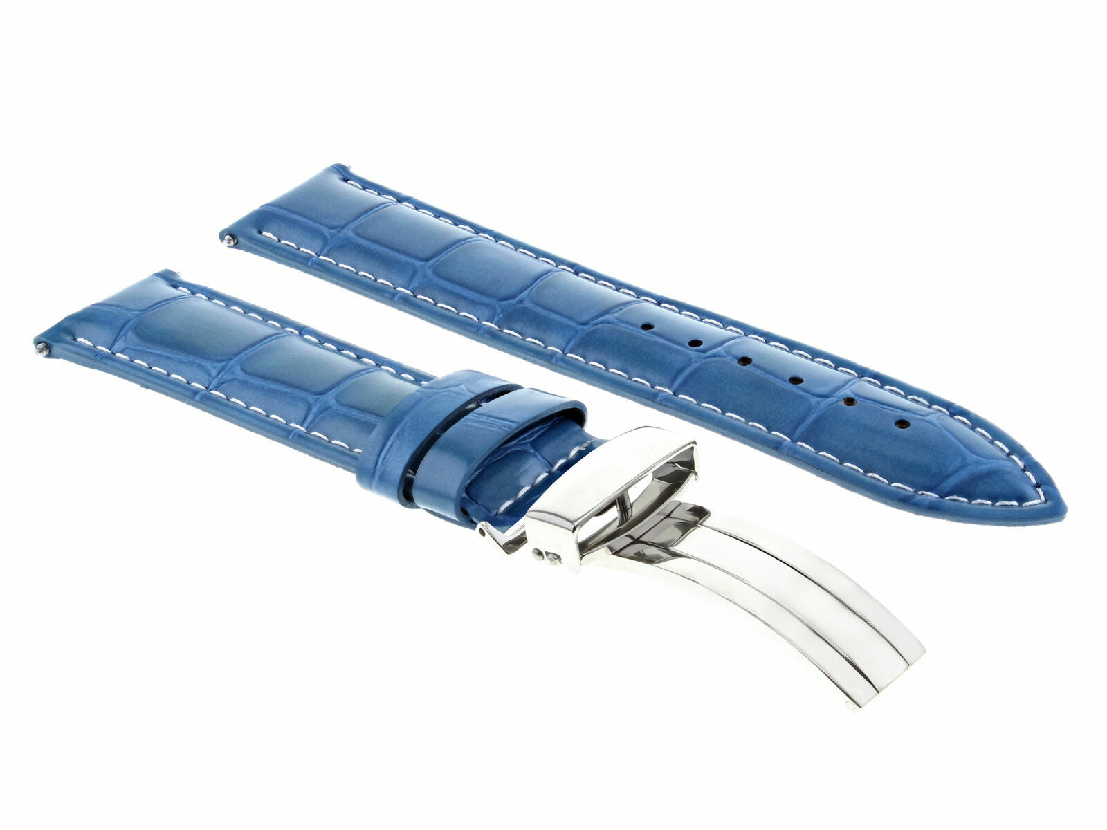 19MM LEATHER WATCH STRAP BAND FOR TISSOT PRC WATCH 200 DEPLOYMENT CLASP L/ BLUE