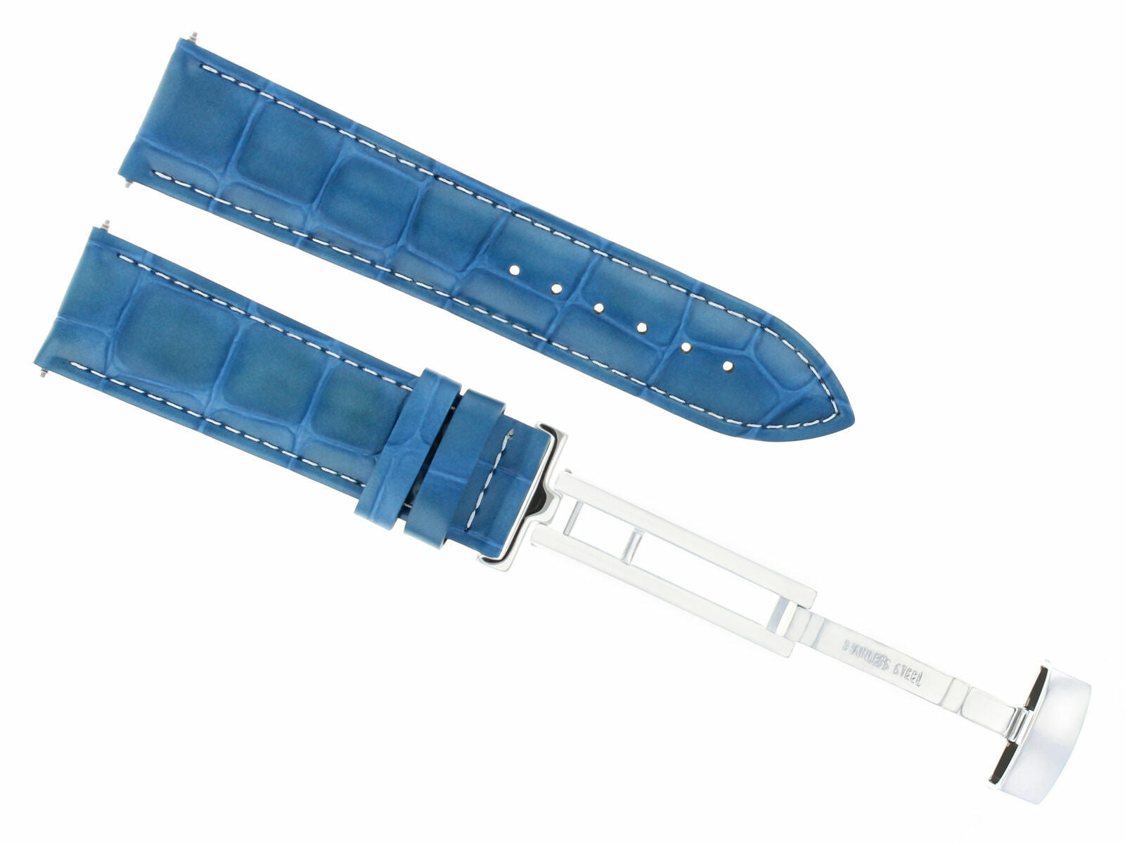 19MM LEATHER WATCH STRAP BAND FOR TISSOT PRC WATCH 200 DEPLOYMENT CLASP L/ BLUE