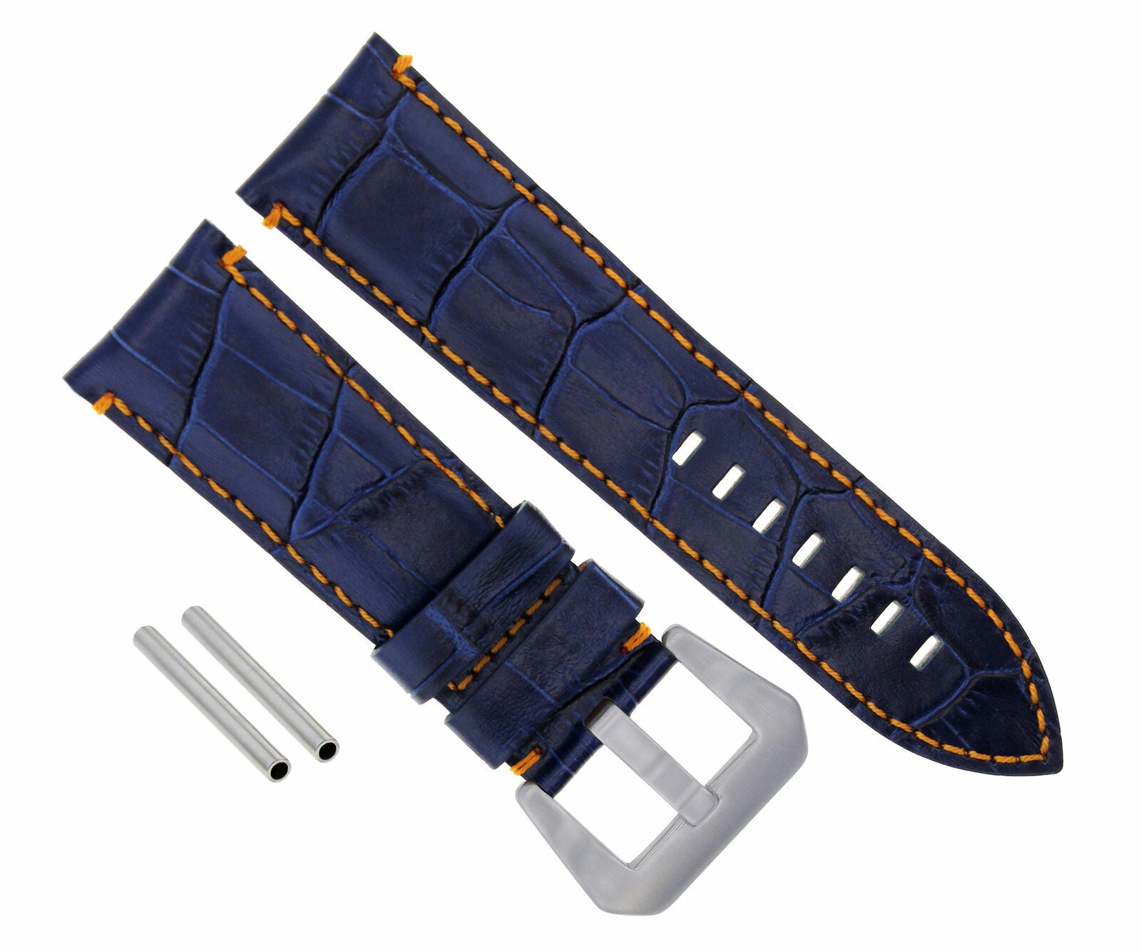 24MM GENUINE LEATHER WATCH BAND STRAP FOR PAM 44MM PANERAI BLUE ORANGE STITCH