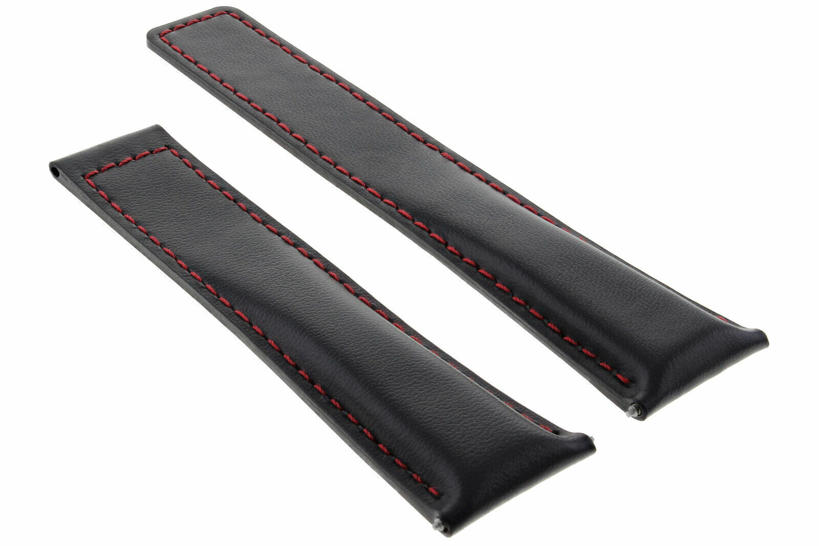 20MM LEATHER WATCH BAND CLASP FOR TAG HEUER CARRERA CV2013 BLACK RED STITCH