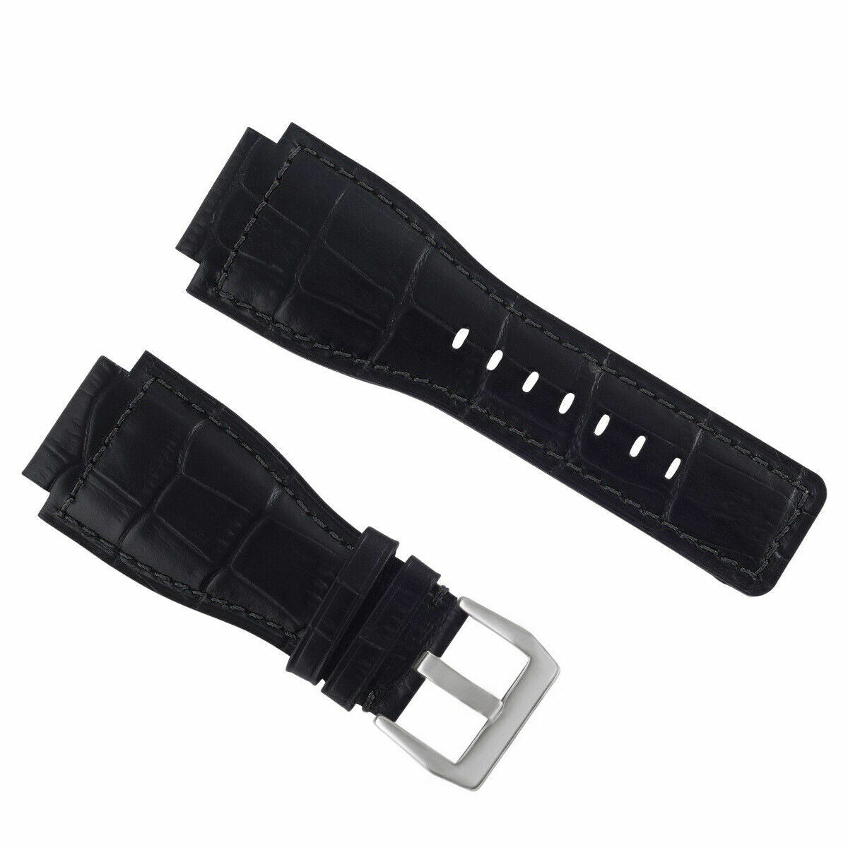 24MM LEATHER WATCH BAND STRAP FOR BELL & ROSS BR-01-BR-03 BLACK BUCKLE TOP QLTY