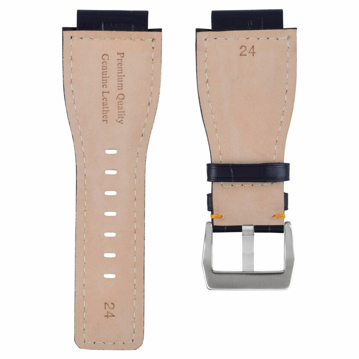 24MM LEATHER WATCH BAND STRAP FOR BELL & ROSS WATCH MODEL BR-01-BR-03 BLACK