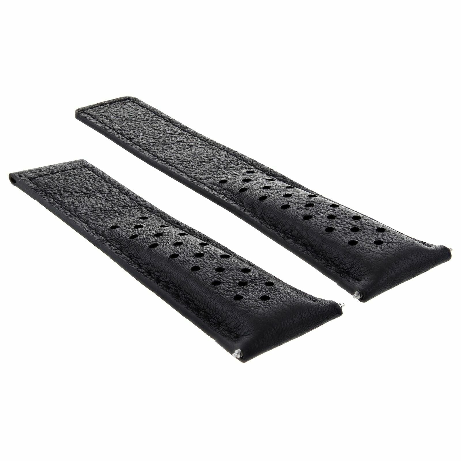 LEATHER BAND STRAP CLASP 19MM FOR TAG HEUER CARRERA CALIBRE 5 BLACK PERFORAT