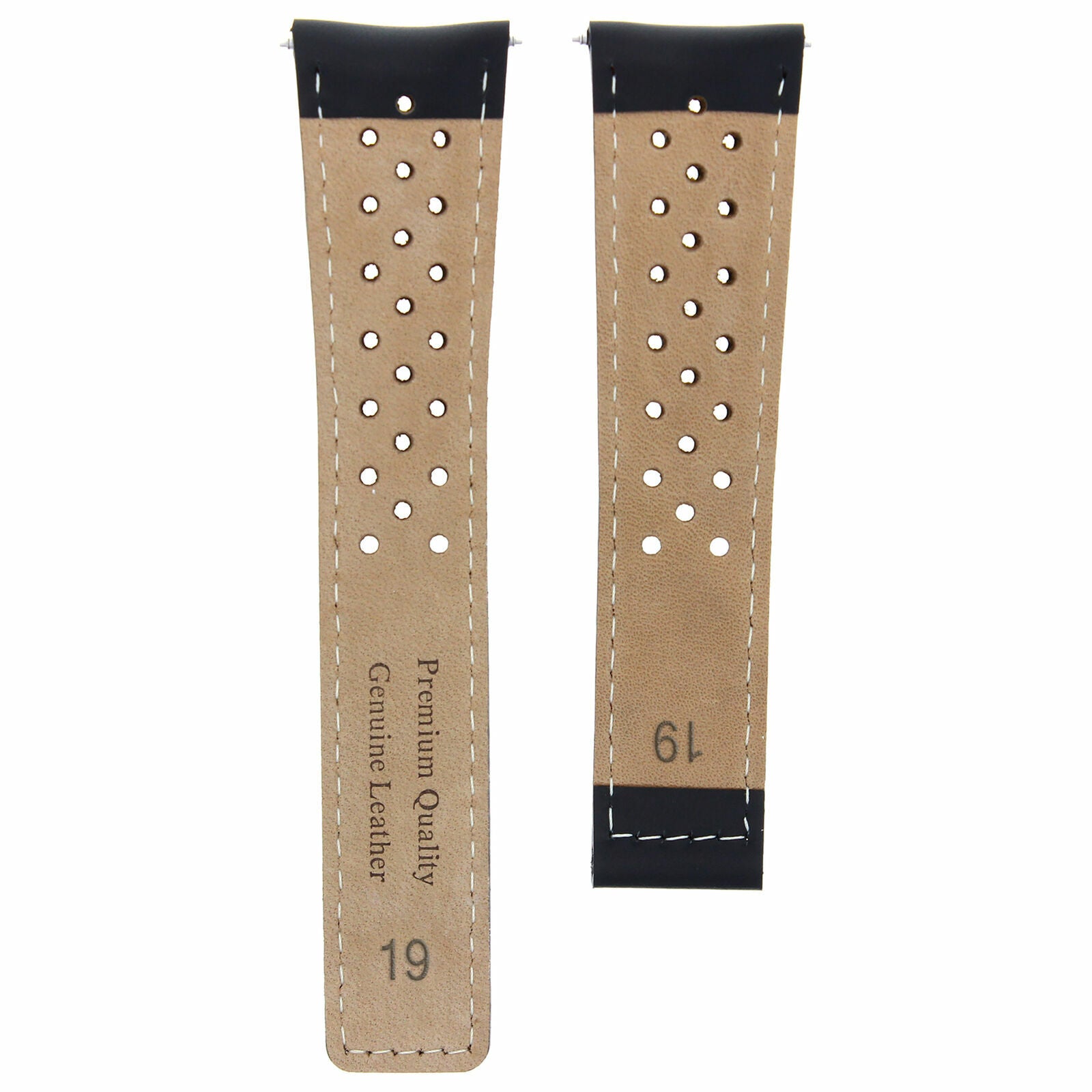 LEATHER BAND STRAP CLASP 19MM FOR TAG HEUER CARRERA CALIBRE 5 BLACK PERFORAT