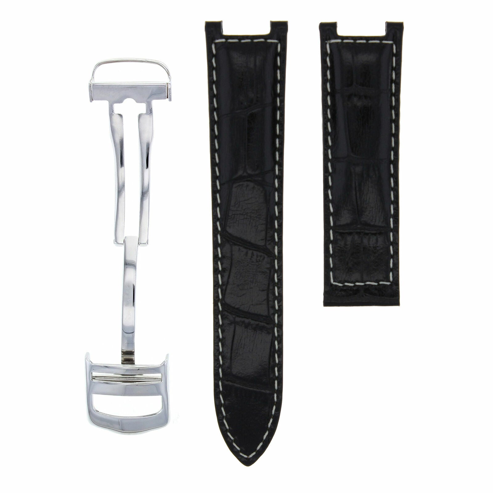 18MM LEATHER WATCH STRAP BAND CLASP FOR 35MM CARTIER PASHA 2377 BLACK WS #1PCS
