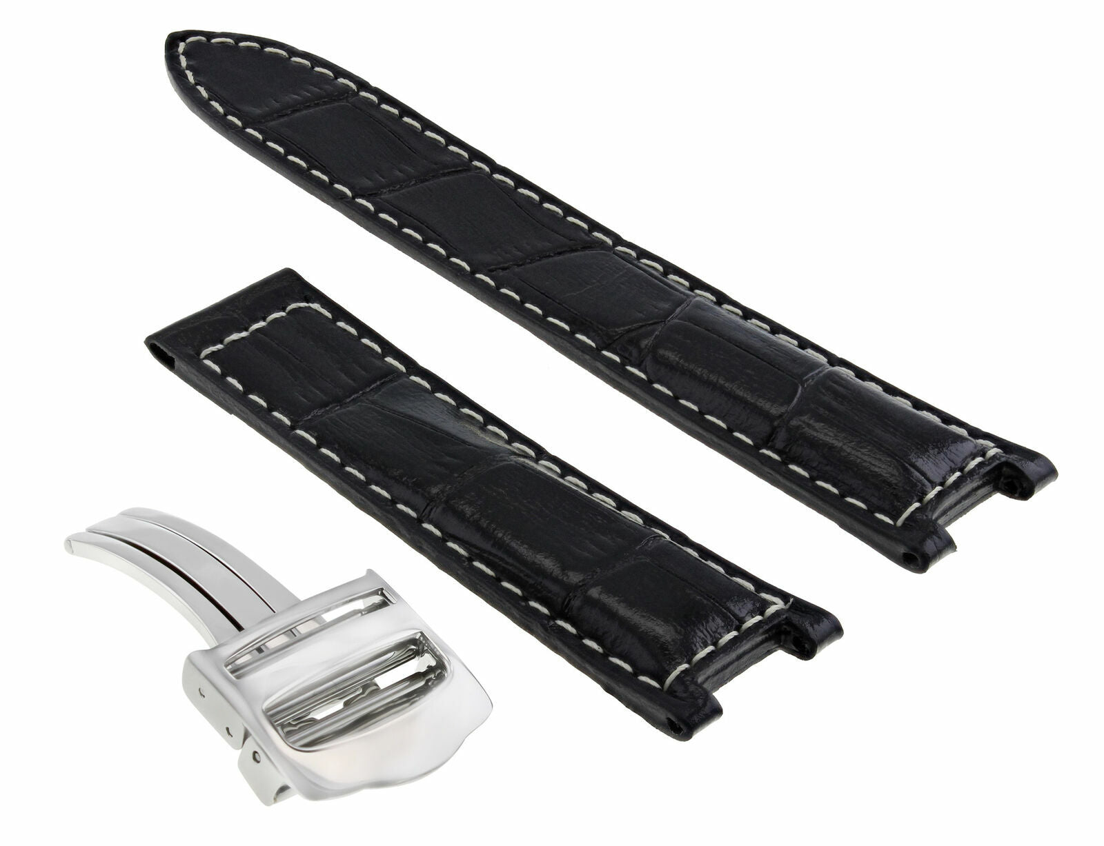 18MM LEATHER WATCH STRAP BAND CLASP FOR 35MM CARTIER PASHA 2377 BLACK WS #1PCS