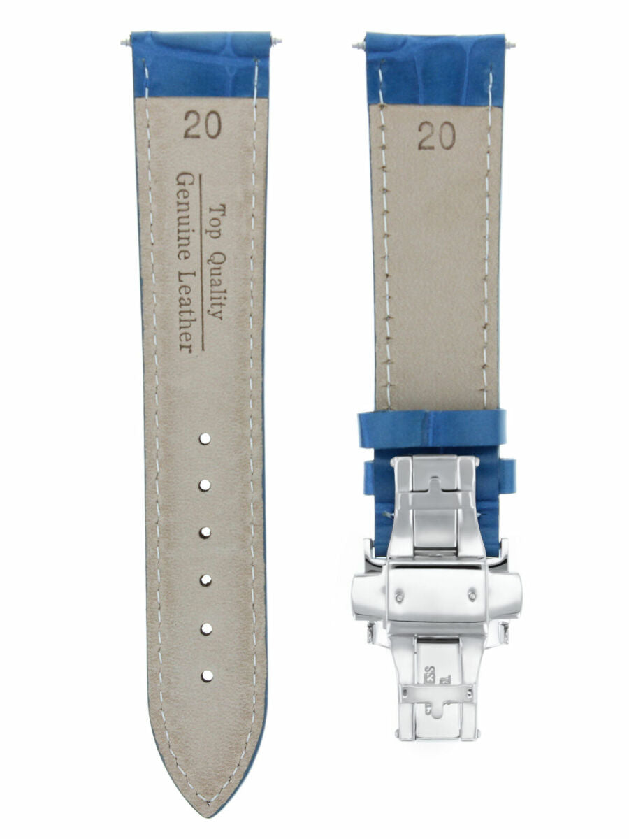 20MM LEATHER WATCH STRAP BAND DEPLOYMENT CLASP FOR ULYSSE NARDIN LIGHT BLUE