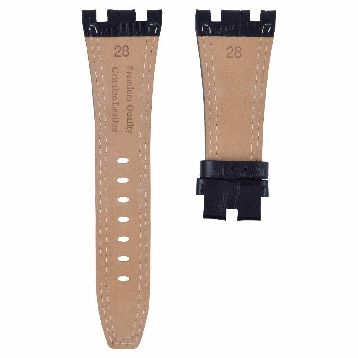 28MM LEATHER BAND STRAP FOR 42MM AUDEMARS PIGUET ROYAL OAK OFFSHORE BLACK RED ST