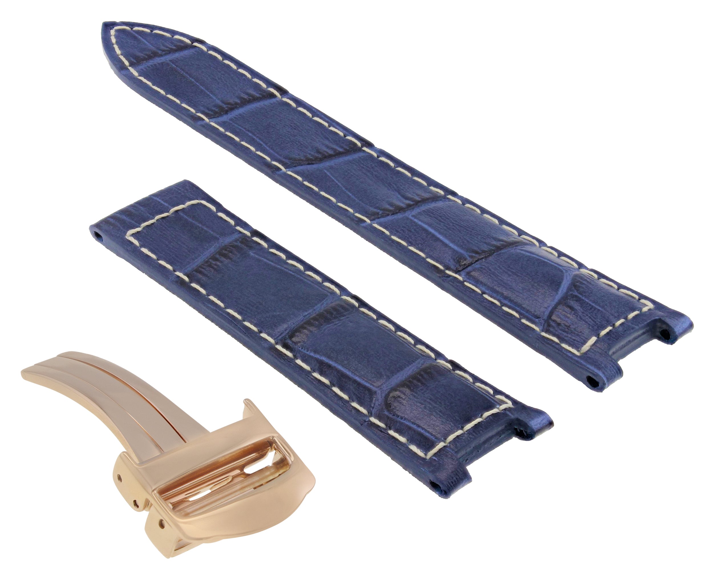 LEATHER BAND STRAP FOR PASHA DE CARTIER WATCH DEPLOY CLASP 20MM BLUE WS ROSE