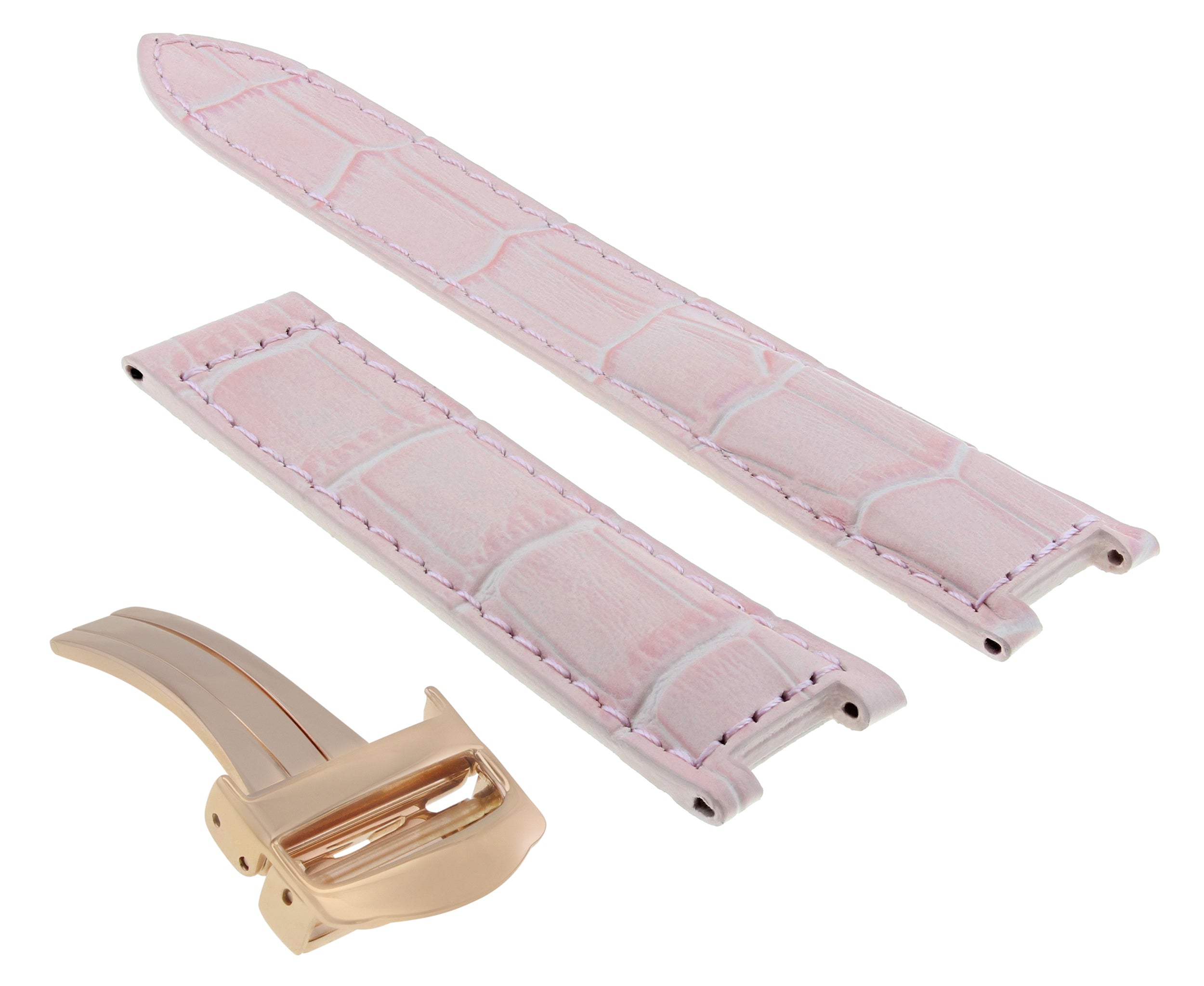 LEATHER WATCH BAND DEPLOYMENT CLASP FIT PASHA DE CARTIER WATCH 20MM PINK ROSE