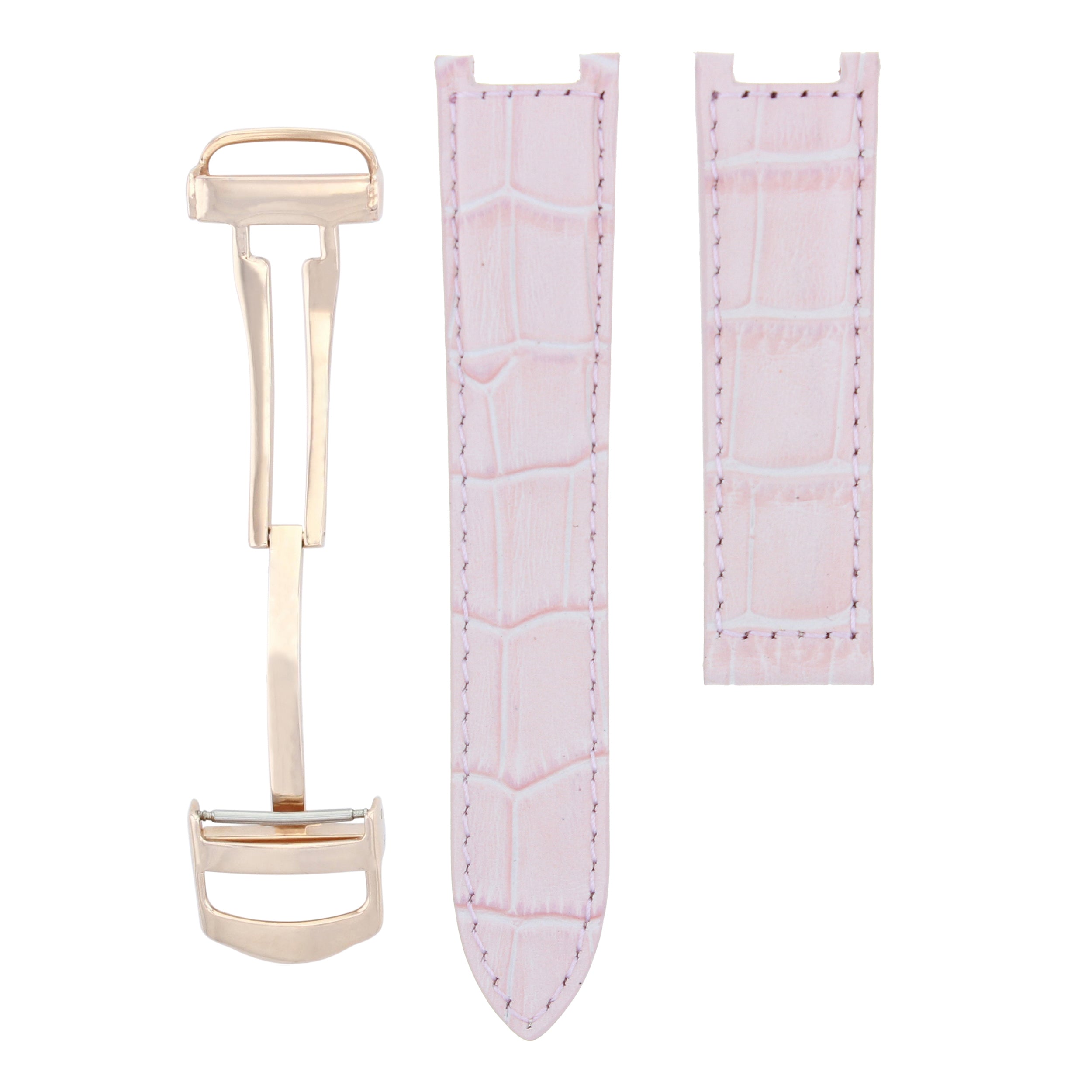 LEATHER WATCH BAND DEPLOYMENT CLASP FIT PASHA DE CARTIER WATCH 20MM PINK ROSE