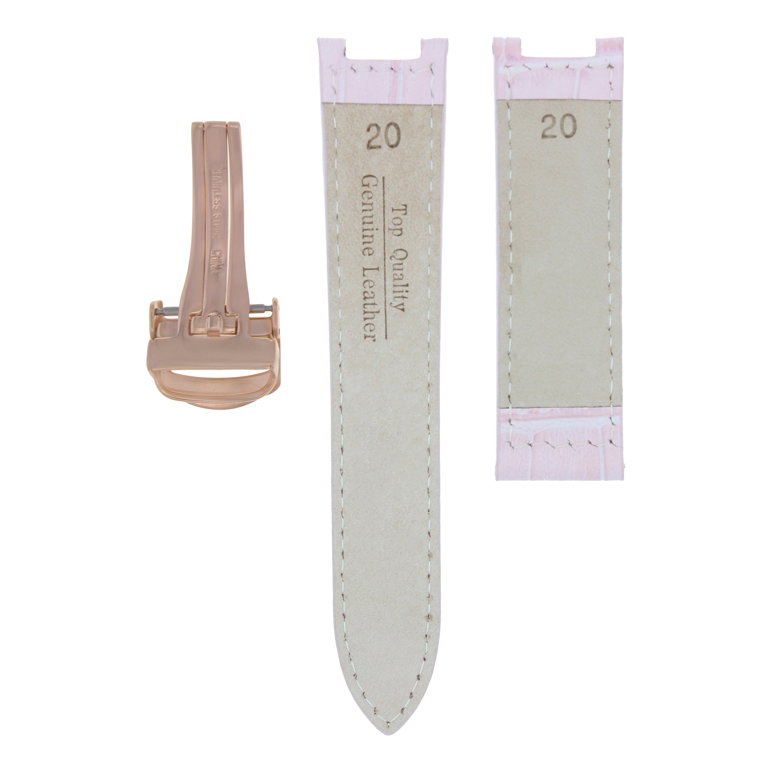 LEATHER WATCH BAND DEPLOYMENT CLASP FIT PASHA DE CARTIER WATCH 20MM PINK ROSE