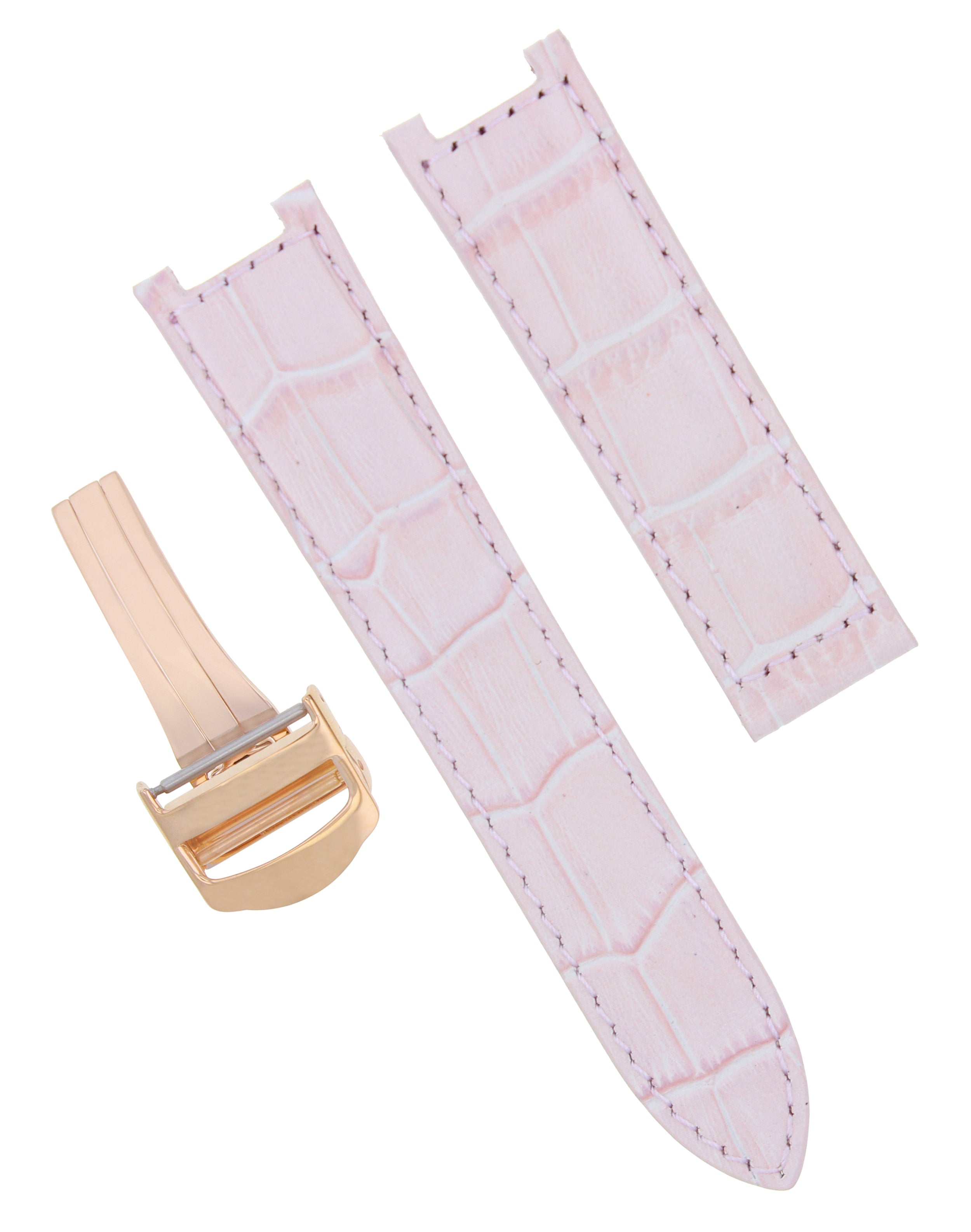 LEATHER WATCH BAND DEPLOYMENT CLASP FIT PASHA DE CARTIER WATCH 20MM PINK ROSE