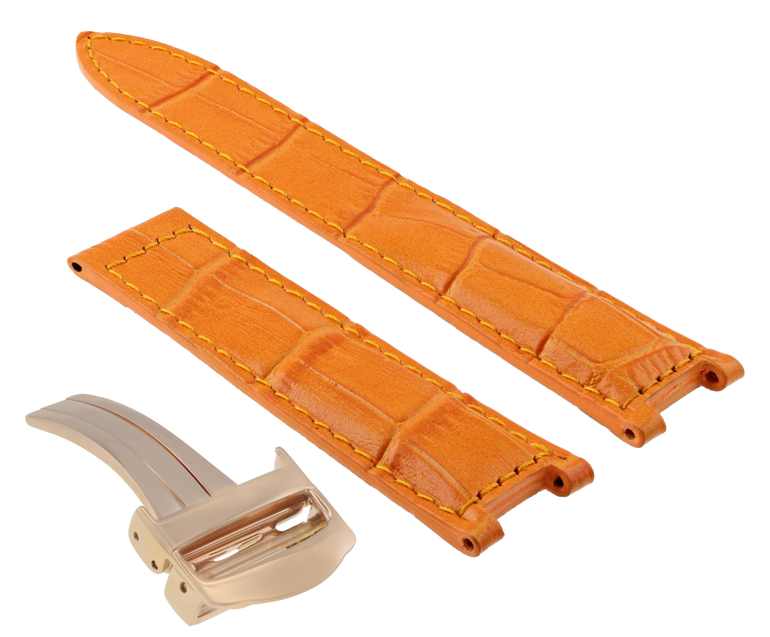 LEATHER WATCH BAND DEPLOYMENT CLASP FIT CARTIER PASHA 20MM ORANGE ROSE GOLD