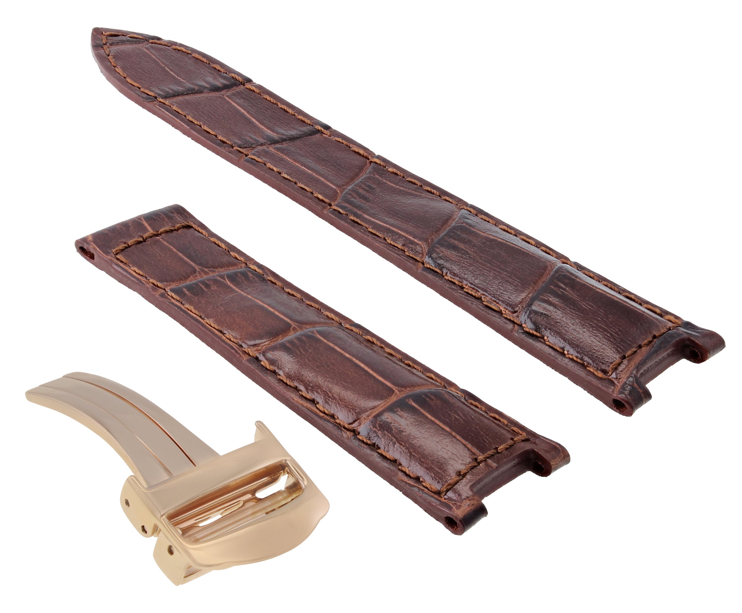 20MM LEATHER WATCH STRAP BAND FOR CARTIER PASHA WATCH BROWN CLASP ROSE GOLD