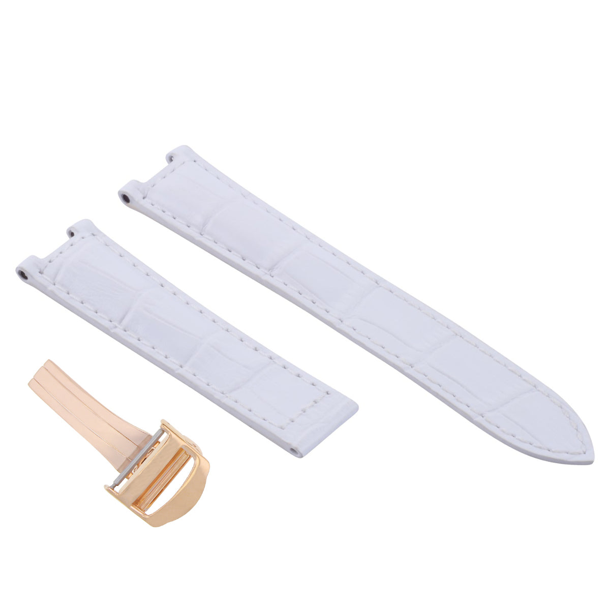 LEATHER WATCH BAND STRAP DEPLOYMENT CLASP FOR FIT CARTIER PASHA 20MM WHITE ROSE