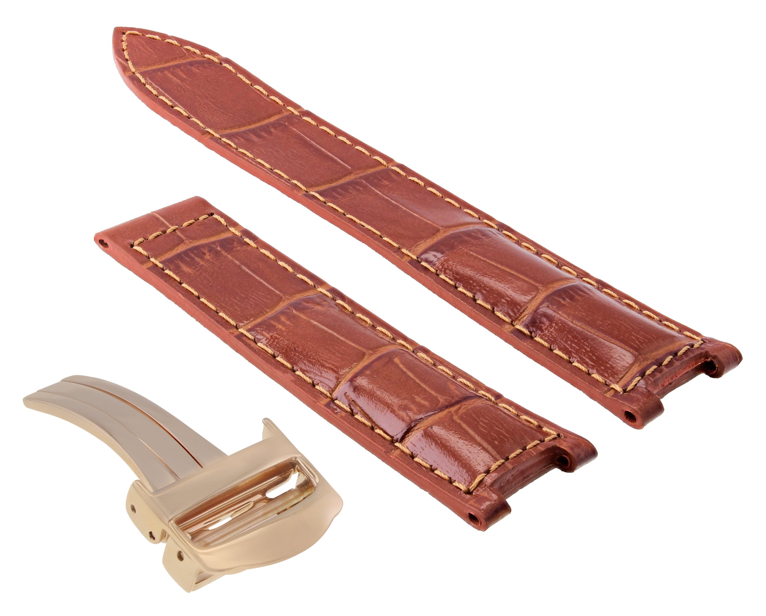LEATHER WATCH BAND STRAP FOR 38MM PASHA DE CARTIER 20MM TAN + CLASP ROSE